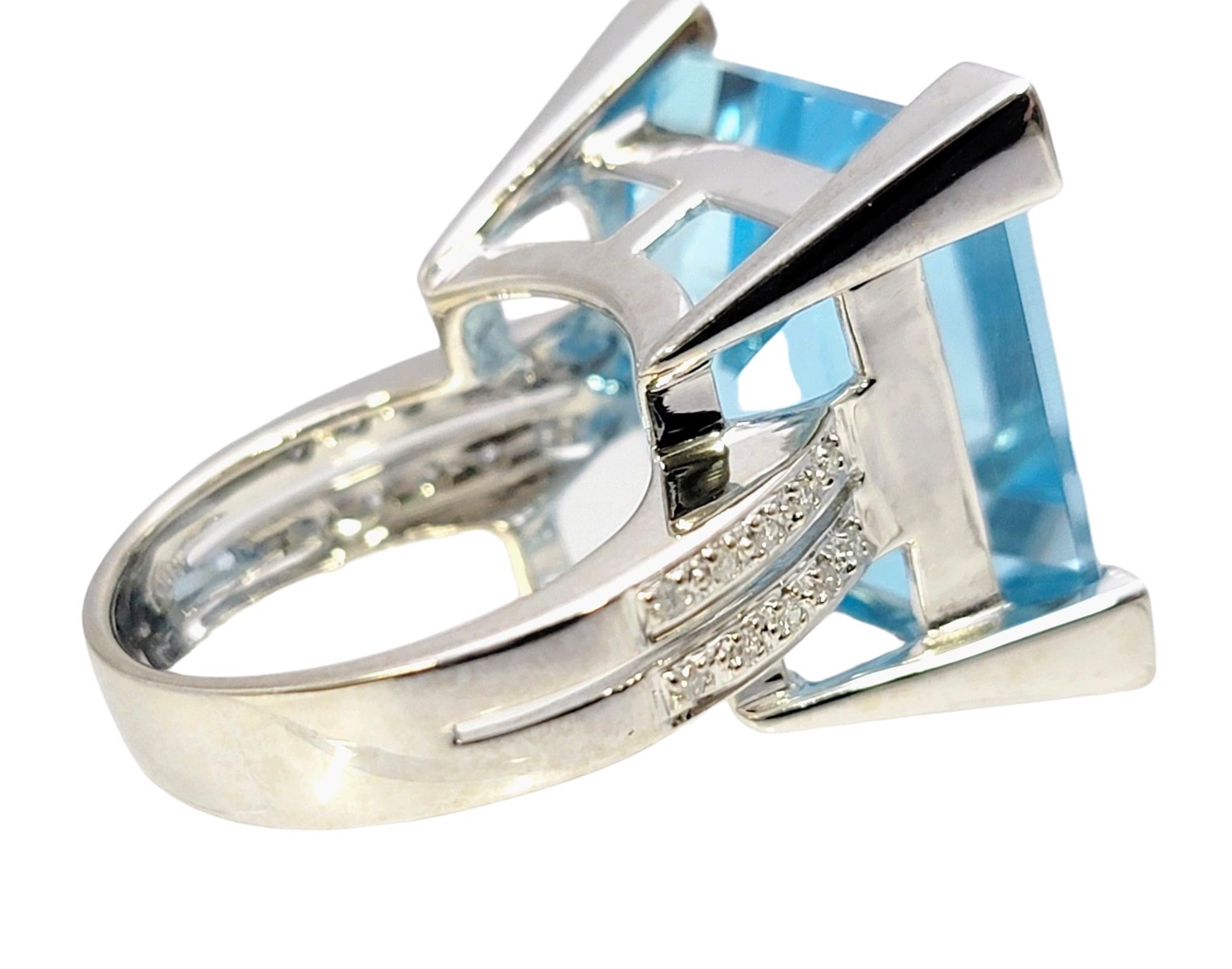 Square Cut Tous 34.62 Carat Square Blue Topaz Cocktail Ring with Diamonds in 18 Karat Gold  For Sale
