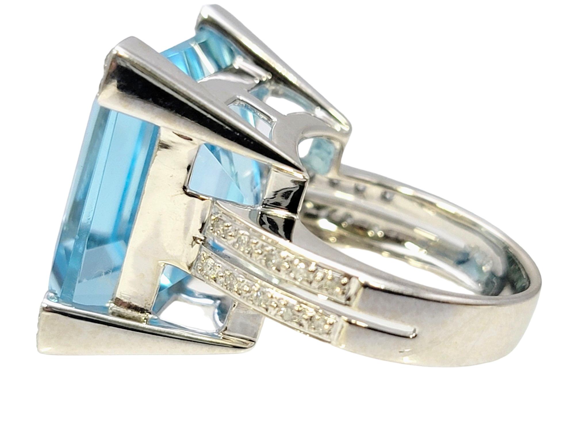Tous 34.62 Carat Square Blue Topaz Cocktail Ring with Diamonds in 18 Karat Gold  In Good Condition For Sale In Scottsdale, AZ