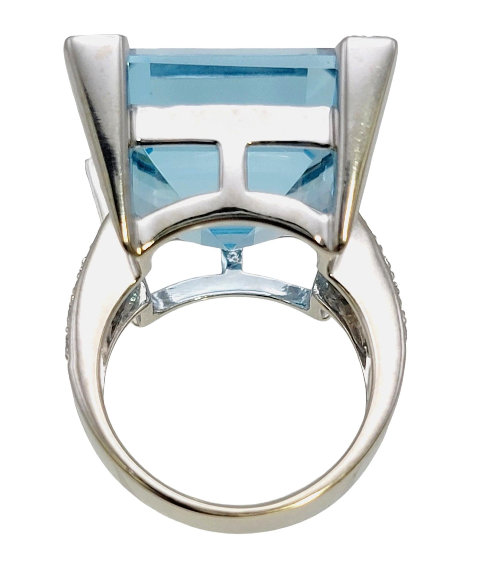 Tous 34.62 Carat Square Blue Topaz Cocktail Ring with Diamonds in 18 Karat Gold  For Sale 1