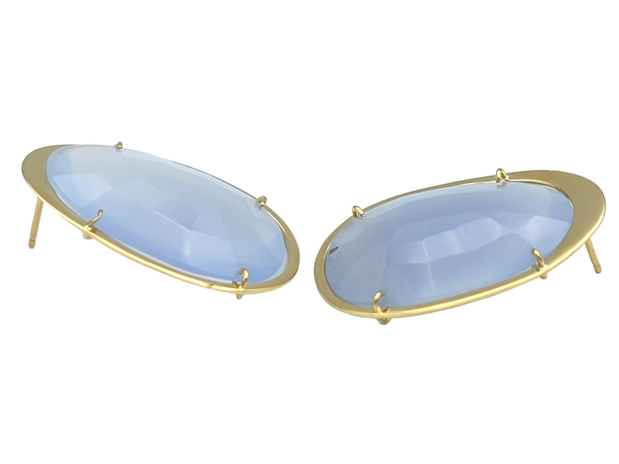 Tous 46 Carat Total Faceted Oval Chalcedony Pierced Earrings in 18 Karat Gold In Good Condition For Sale In Scottsdale, AZ