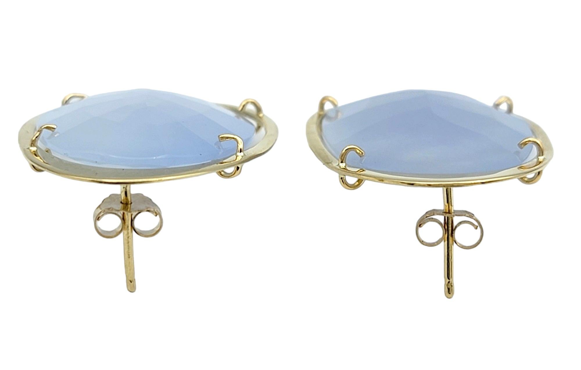 Women's Tous 46 Carat Total Faceted Oval Chalcedony Pierced Earrings in 18 Karat Gold For Sale