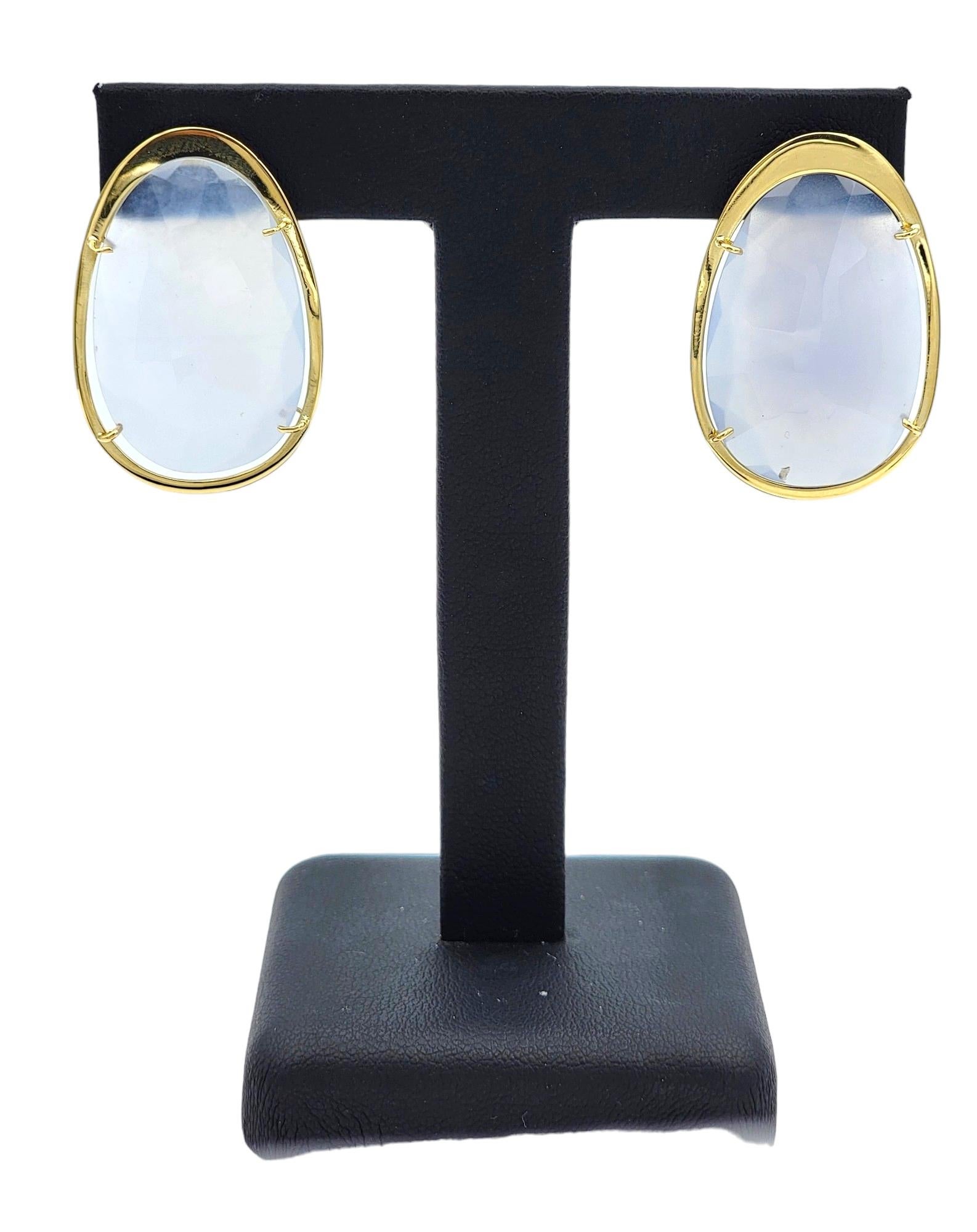 Tous 46 Carat Total Faceted Oval Chalcedony Pierced Earrings in 18 Karat Gold For Sale 1