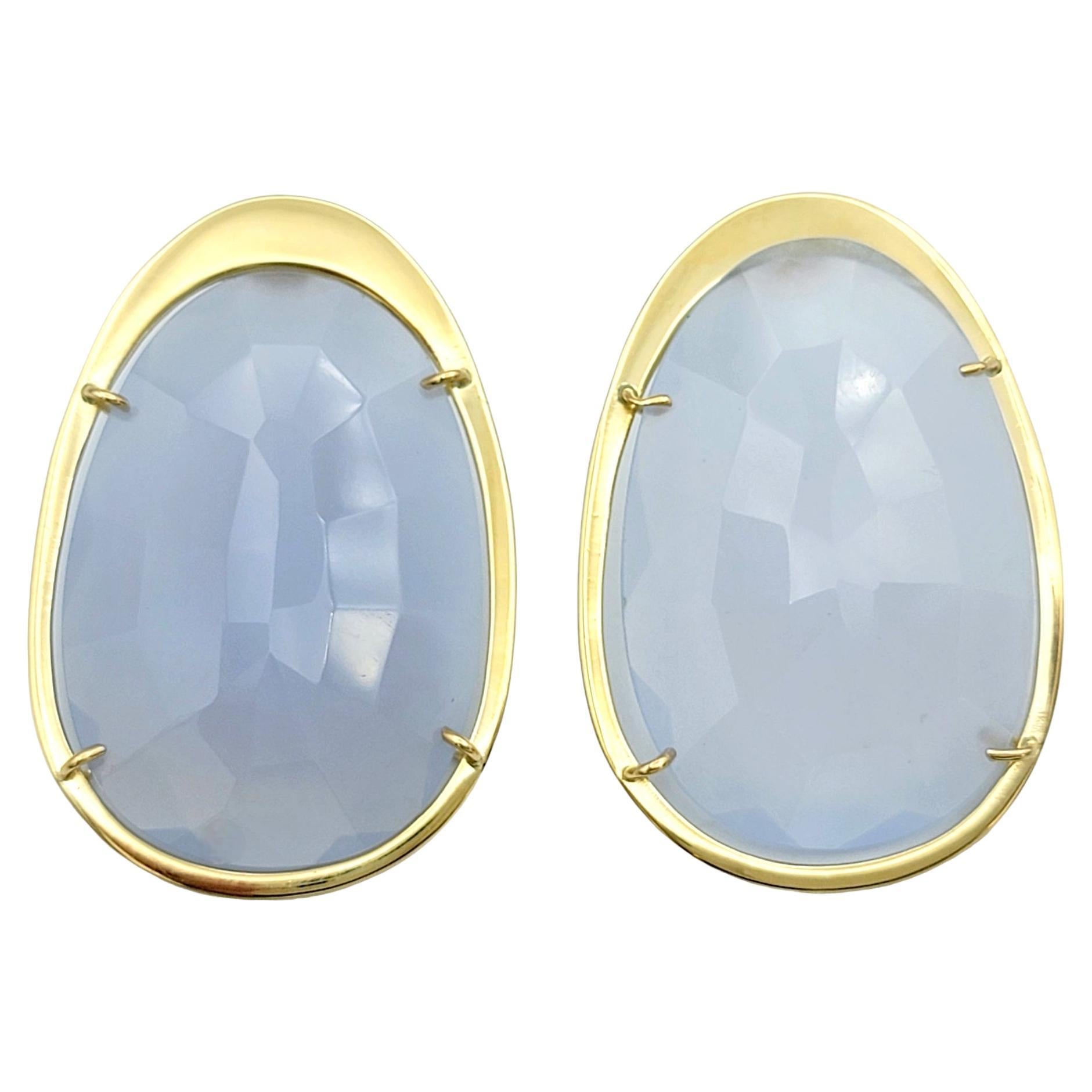 Tous 46 Carat Total Faceted Oval Chalcedony Pierced Earrings in 18 Karat Gold For Sale