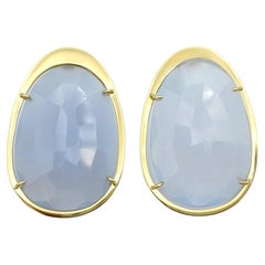 Tous 46 Karat facettierte ovale Chalcedon-Ohrringe aus 18 Karat Gold mit durchbohrten Ohrringen