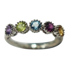 Tous Five Colored Gem Stone Band Ring in 18 Karat White Gold