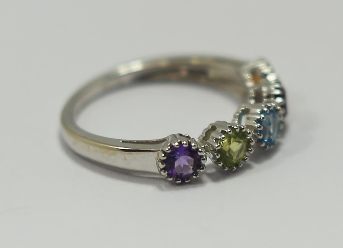 Tous Five Colored Gem Stone Band Ring in 18 Karat White Gold In Excellent Condition In Bilbao, ES