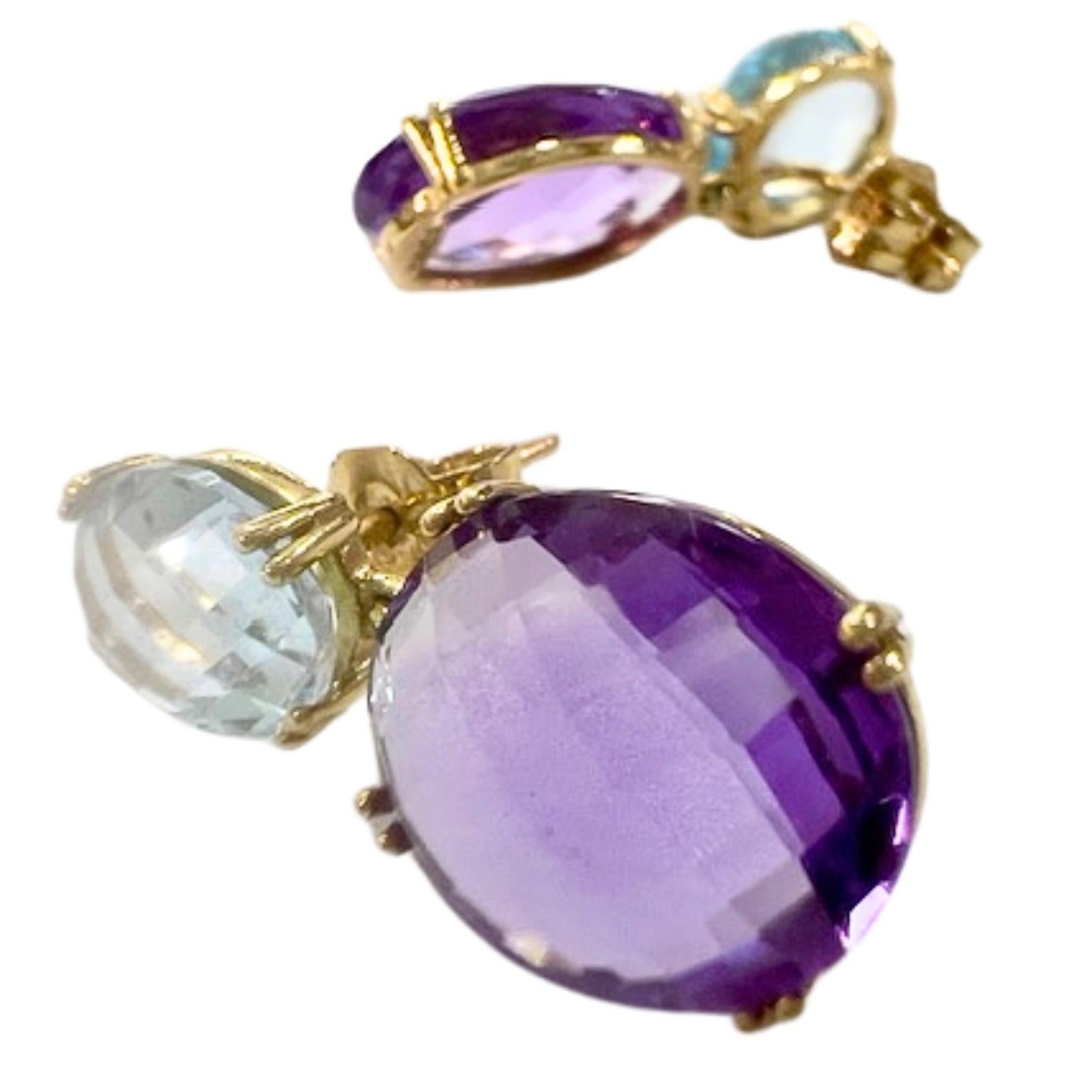 TOUS Modern Design with 4 ct Amethyst & 2 ct Aquamarine 18k Gold Earrings For Sale 5