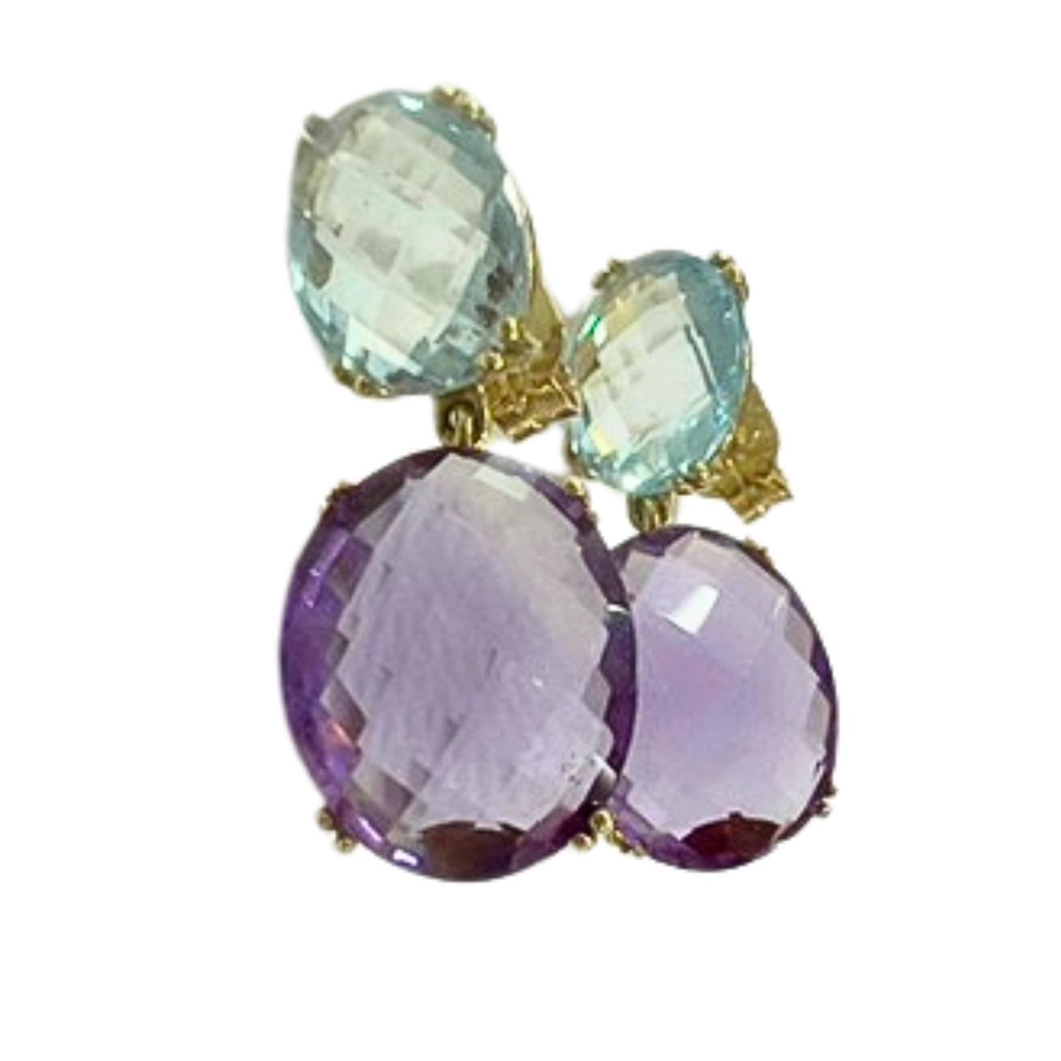 TOUS Modern Design with 4 ct Amethyst & 2 ct Aquamarine 18k Gold Earrings For Sale 2
