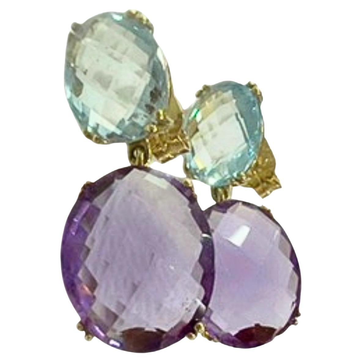 TOUS Modern Design with 4 ct Amethyst & 2 ct Aquamarine 18k Gold Earrings