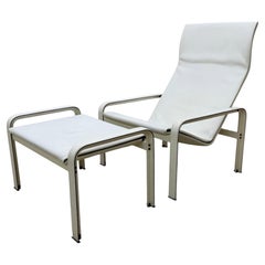 Toussaint and Angeloni White Leather Lounge Chair and Footrest for Matteo Grassi