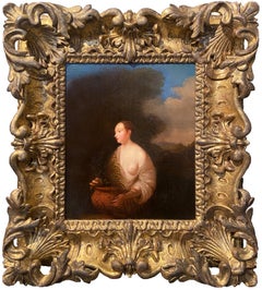 Portrait d'une jeune femme avec un vase, huile sur toile, peinture de genre néerlandaise ancienne