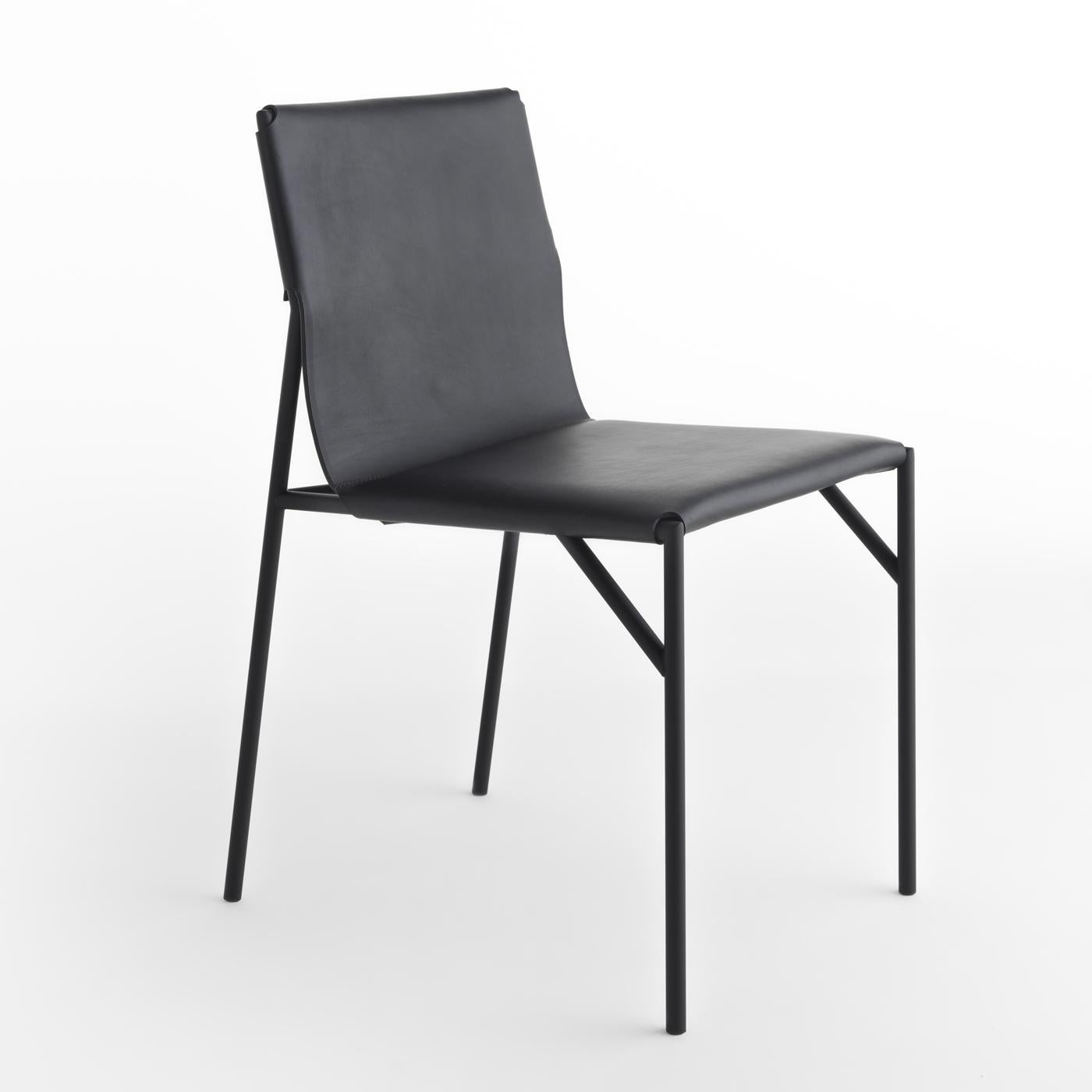 Italian Tout Le Jour Black Leather Chair by Marc Thorpe For Sale