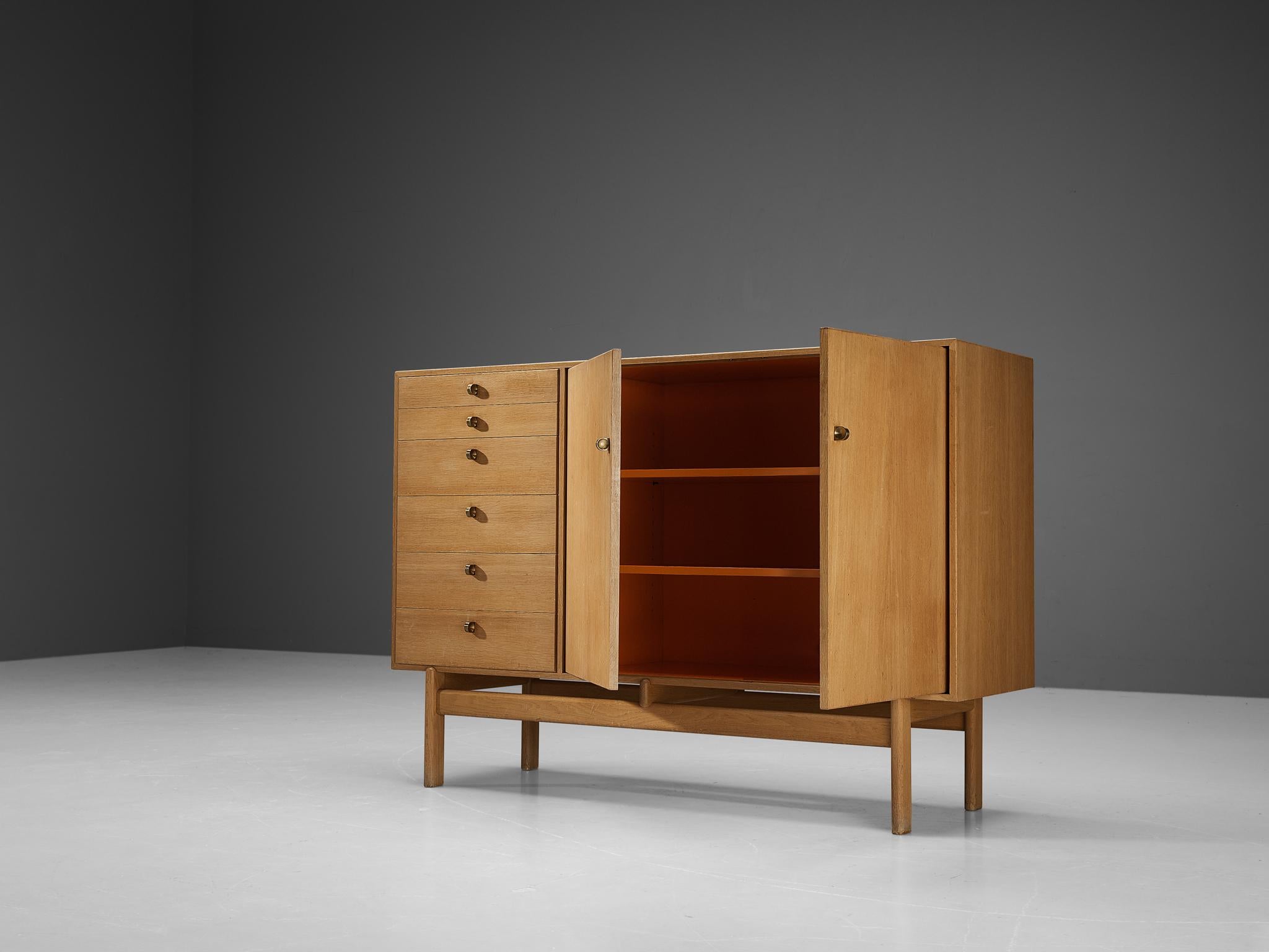 Brass Tove and Edvard Kindt-Larsen Cabinet with Original Orange Interior 