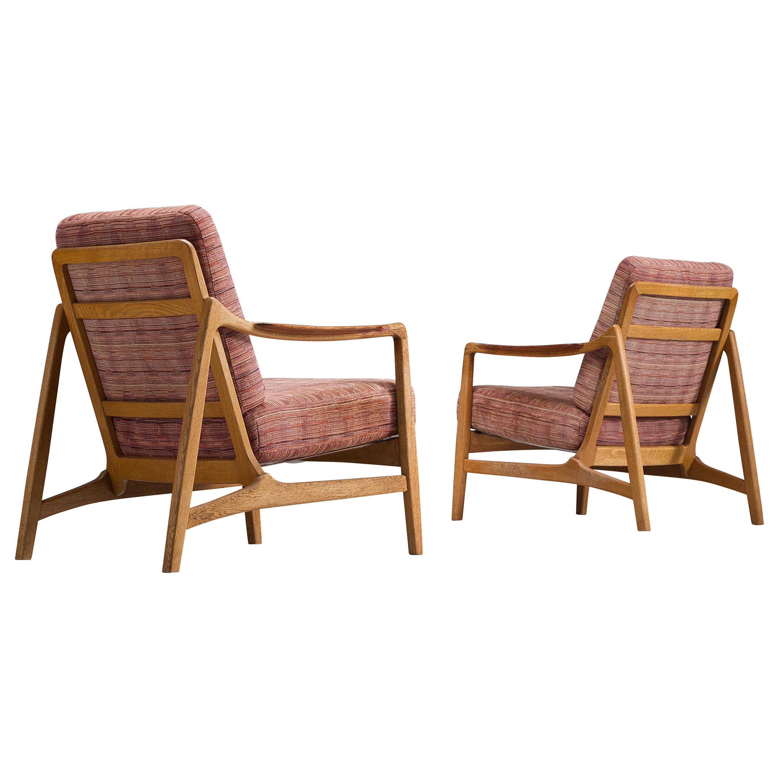 Tove and Edvard Kindt-Larsen Pair of Oak Lounge Chairs with Teak Armrests