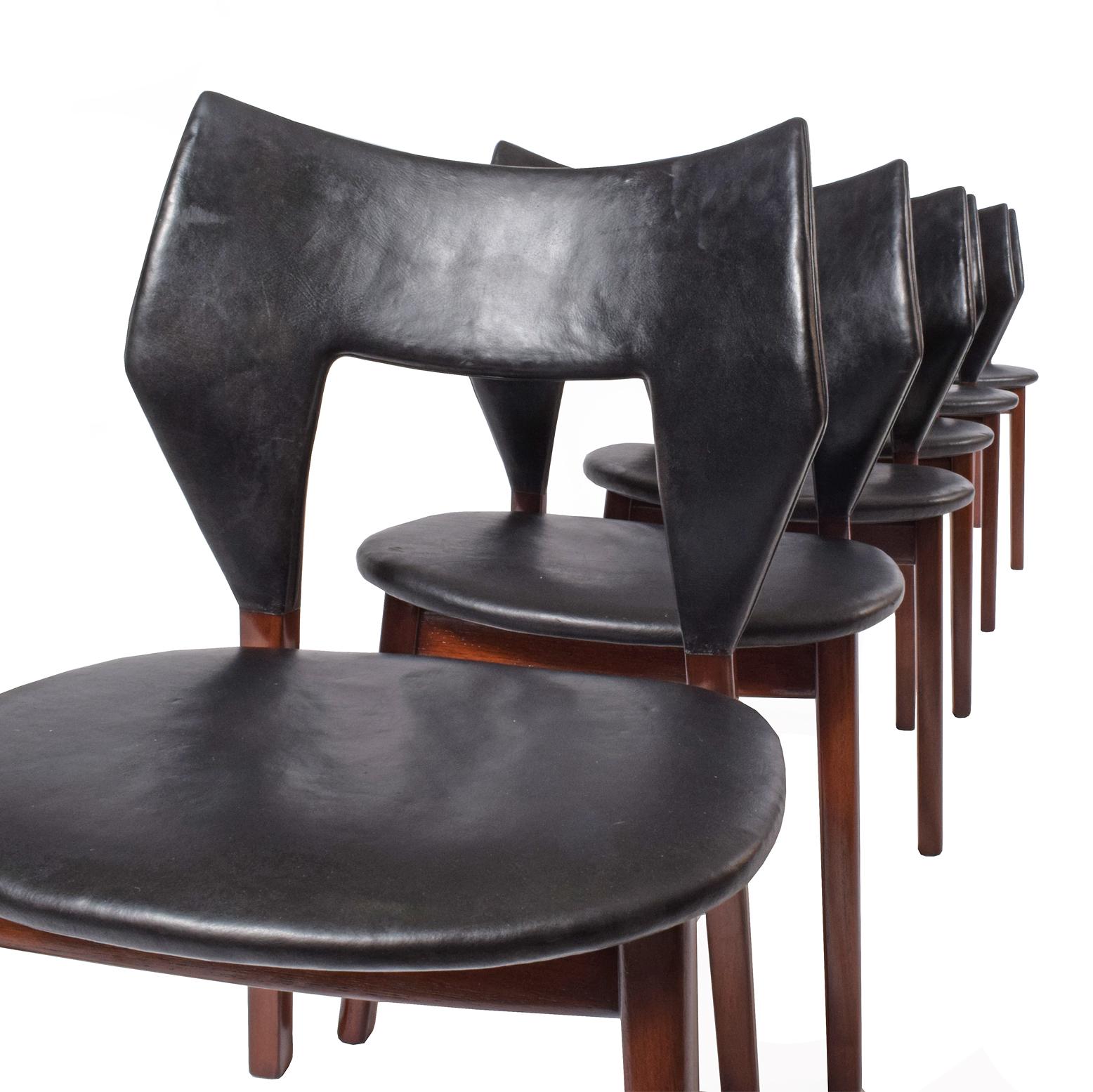 Scandinavian Modern Tove & Edvard Kind-Larsen Rare Six Dining Chairs for Thorald Madsen, 1960 For Sale