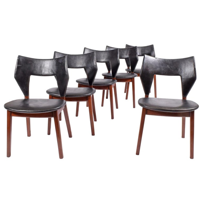 Tove & Edvard Kind-Larsen for Thorald Madsen rare set of six dining chairs, 1960, offered by Collage 20th Century Classics