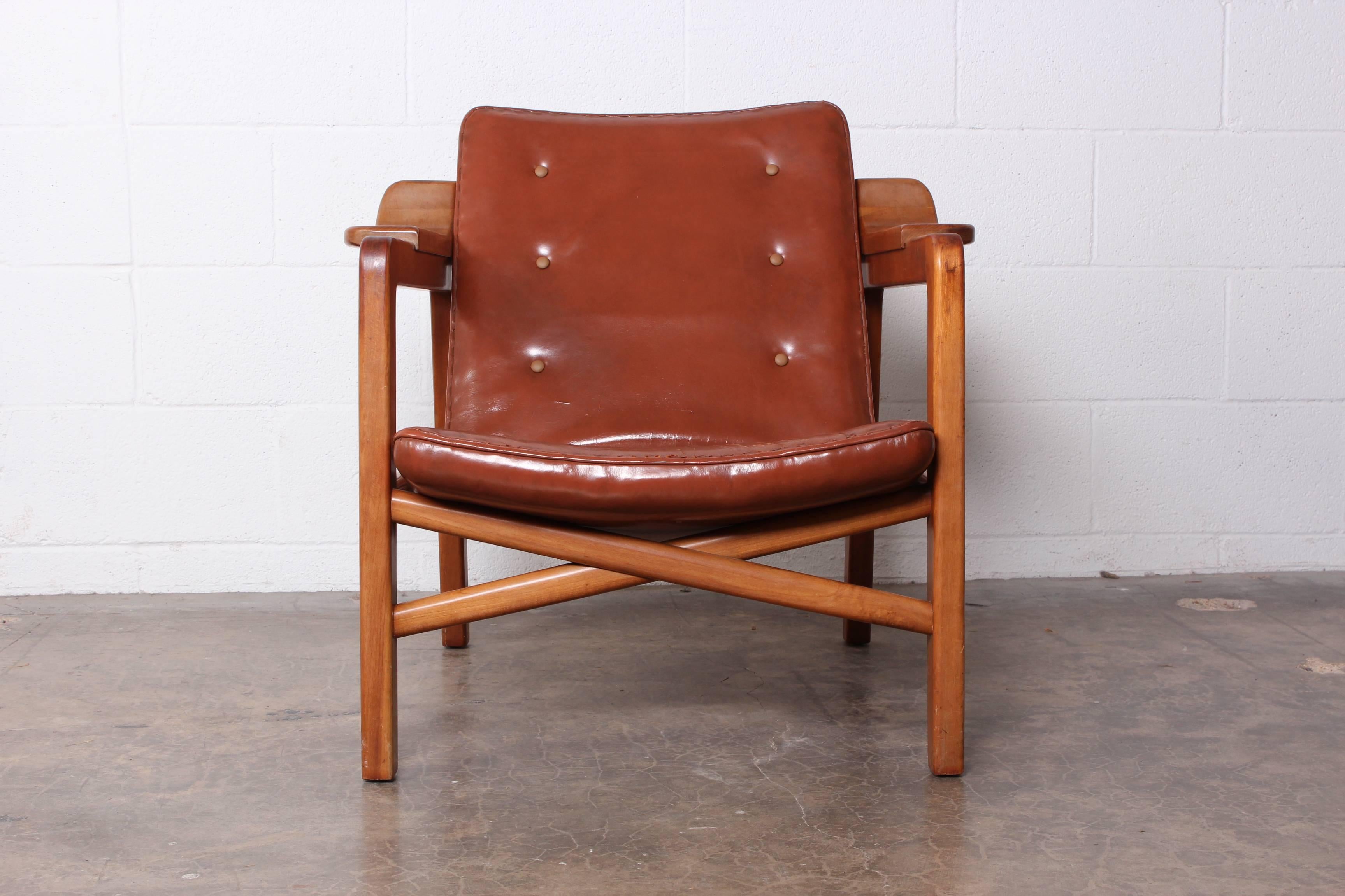 A teak 'Fireplace' lounge chair in it's original patinated leather. Designed by Tove & Edvard Kindt-Larsen.