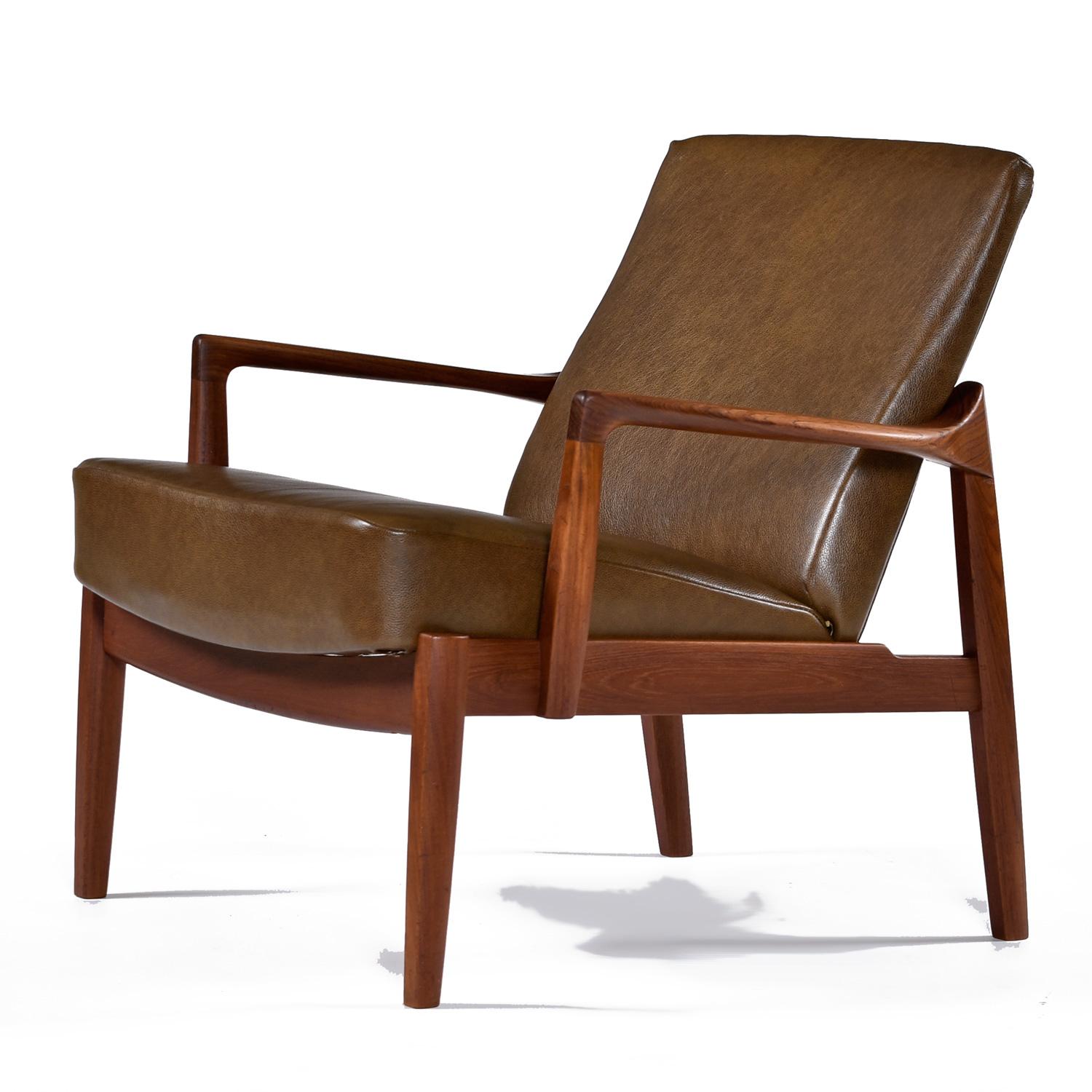 Mid-Century Modern Tove & Edvard Kindt Larsen for John Stuart Danish Teak Lounge Chair in Leather