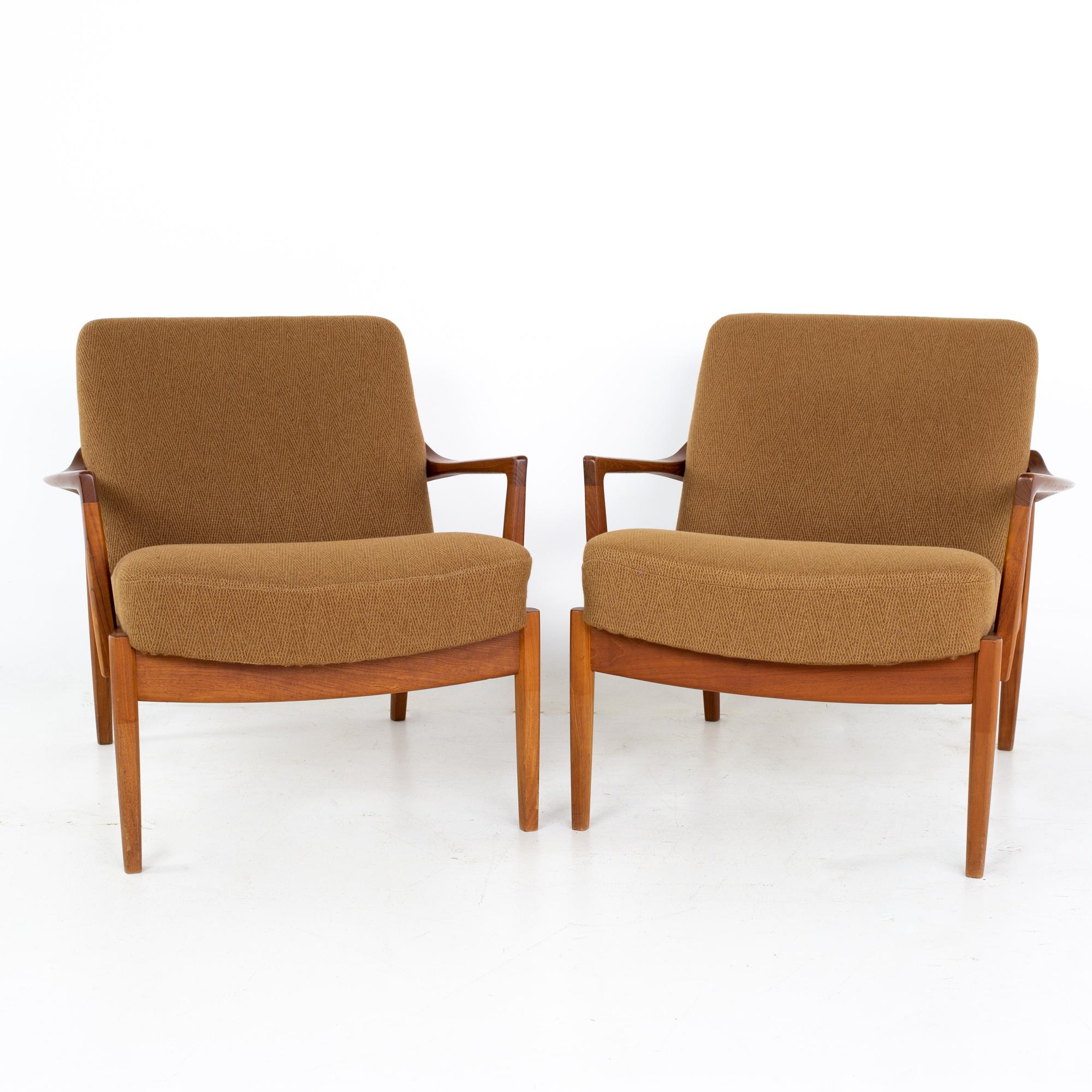 Mid-Century Modern Tove Edvard Kindt-Larsen for John Stuart France MCM Danish Teak Lounge Chairs