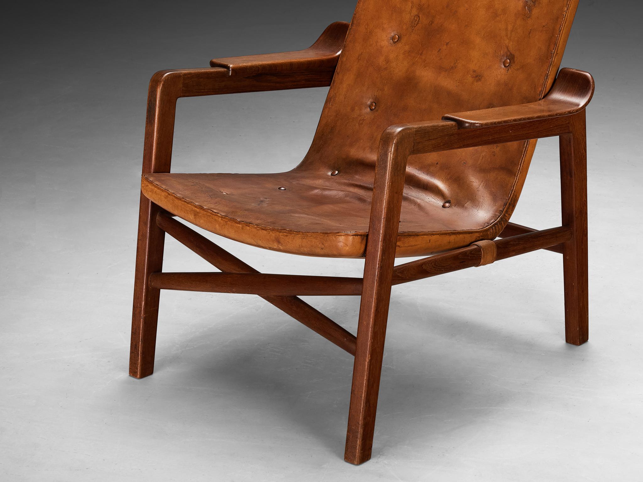 Tove & Edvard Kindt-Larsen Pair of 'Fireside' Armchairs in Original Leather  For Sale 4
