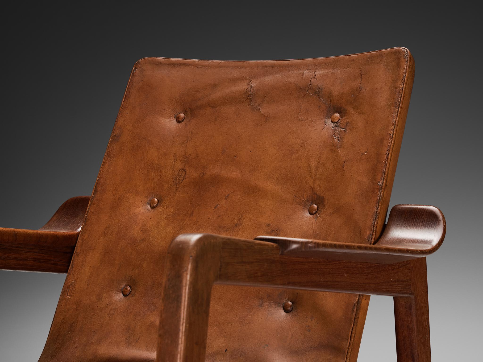 Tove & Edvard Kindt-Larsen Pair of 'Fireside' Armchairs in Original Leather  For Sale 6