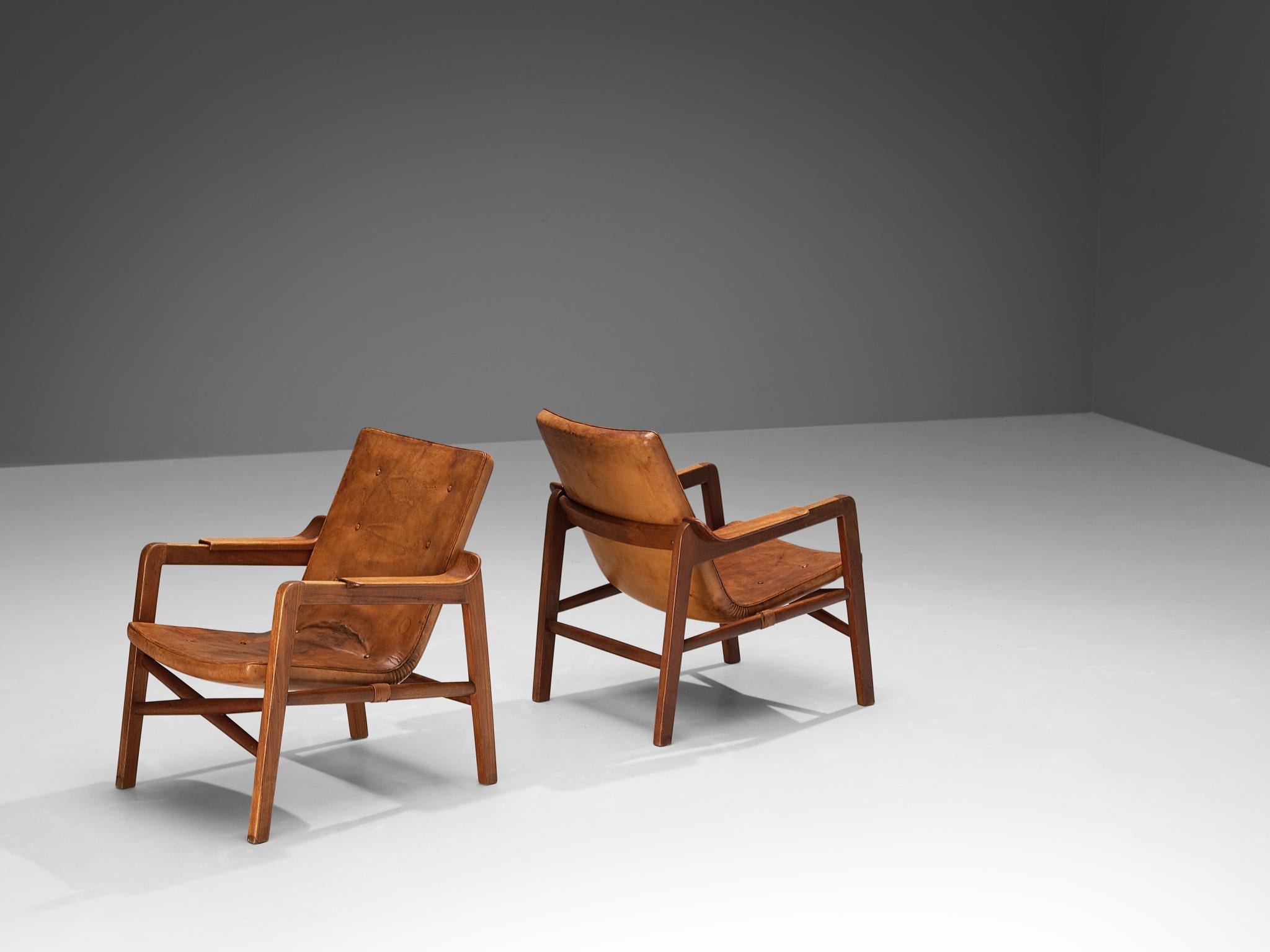 Mid-20th Century Tove & Edvard Kindt-Larsen Pair of 'Fireside' Armchairs in Original Leather 