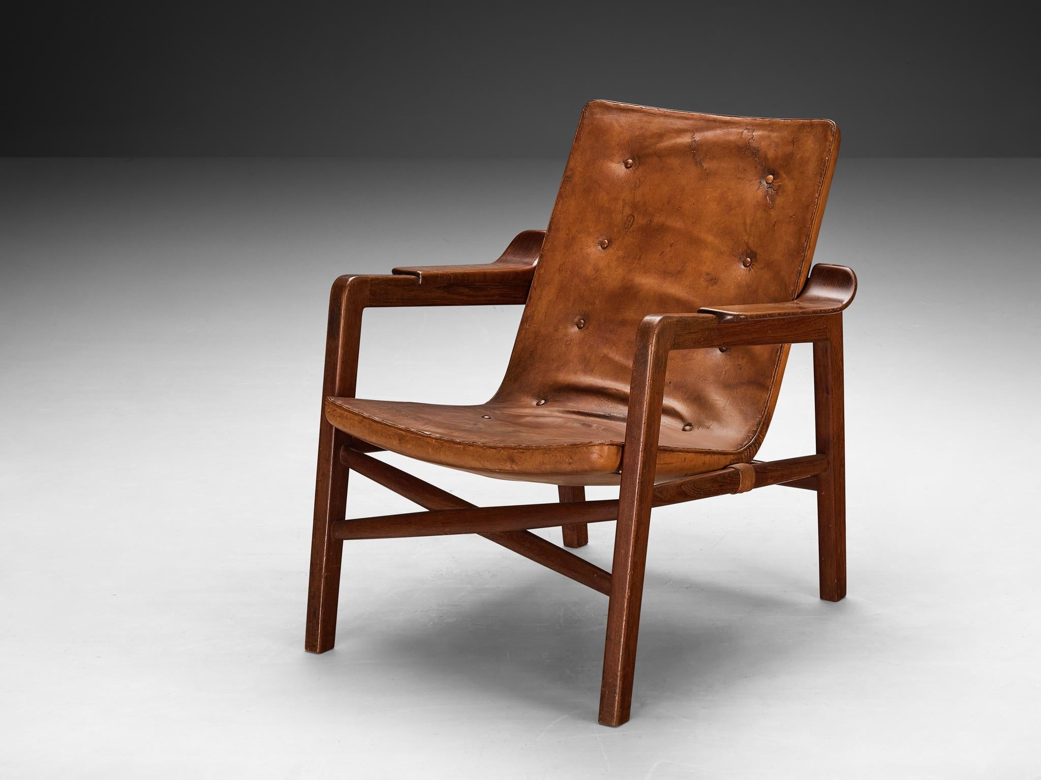 Mid-20th Century Tove & Edvard Kindt-Larsen Pair of 'Fireside' Armchairs in Original Leather  For Sale