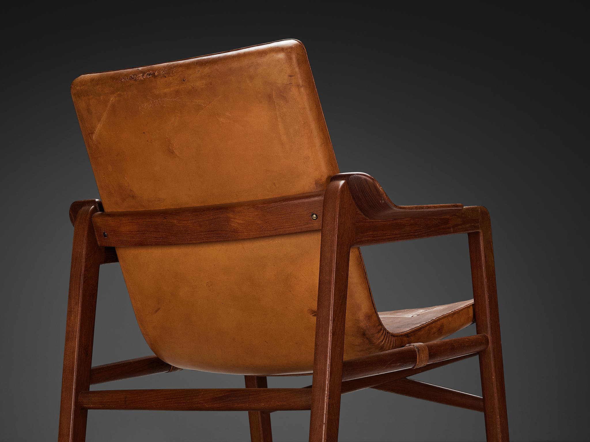 Tove & Edvard Kindt-Larsen Pair of 'Fireside' Armchairs in Original Leather  For Sale 1
