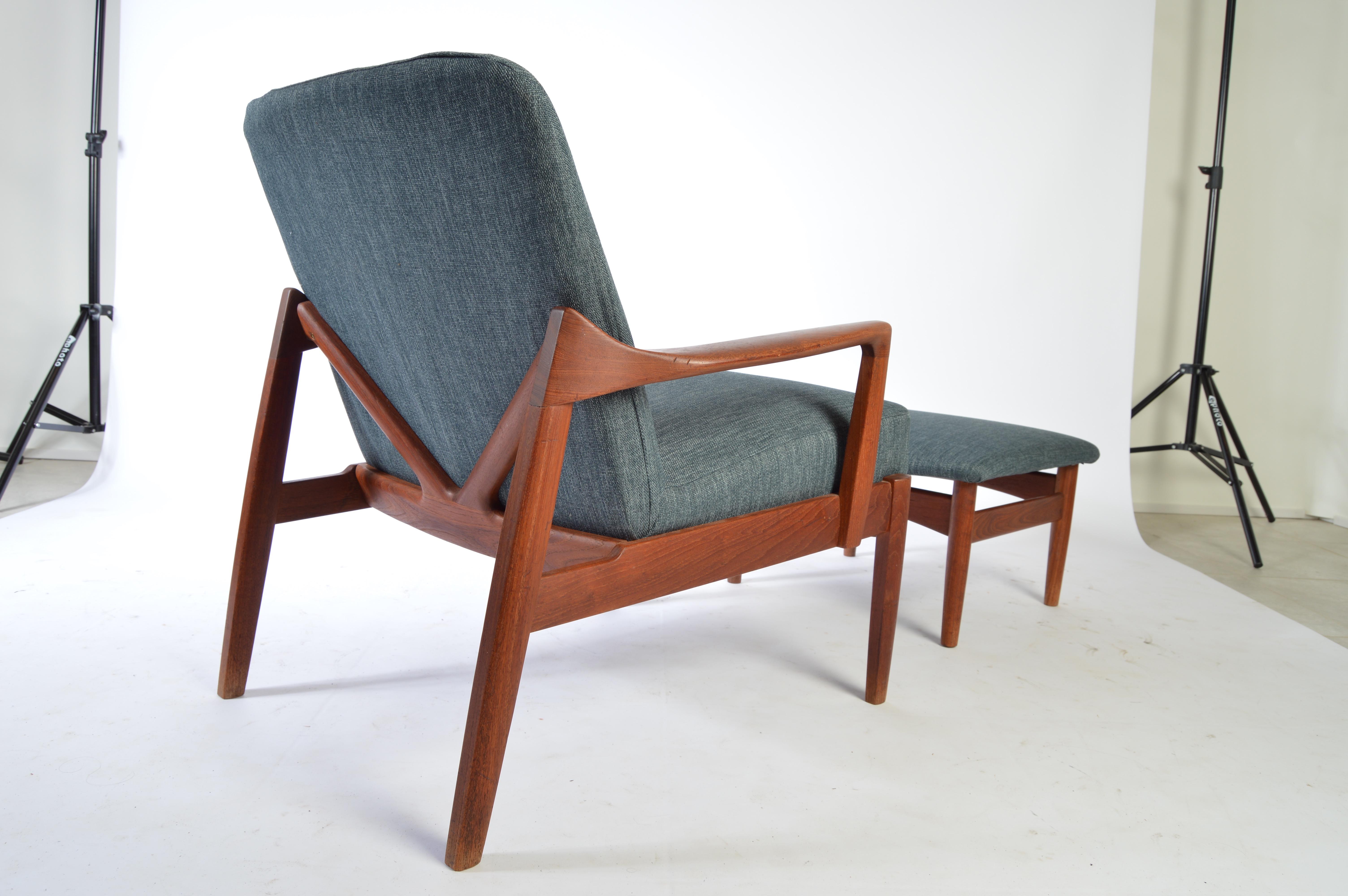 Scandinavian Modern Tove & Edvard Kindt-Larsen Teak Easy Chair with Matching Ottoman