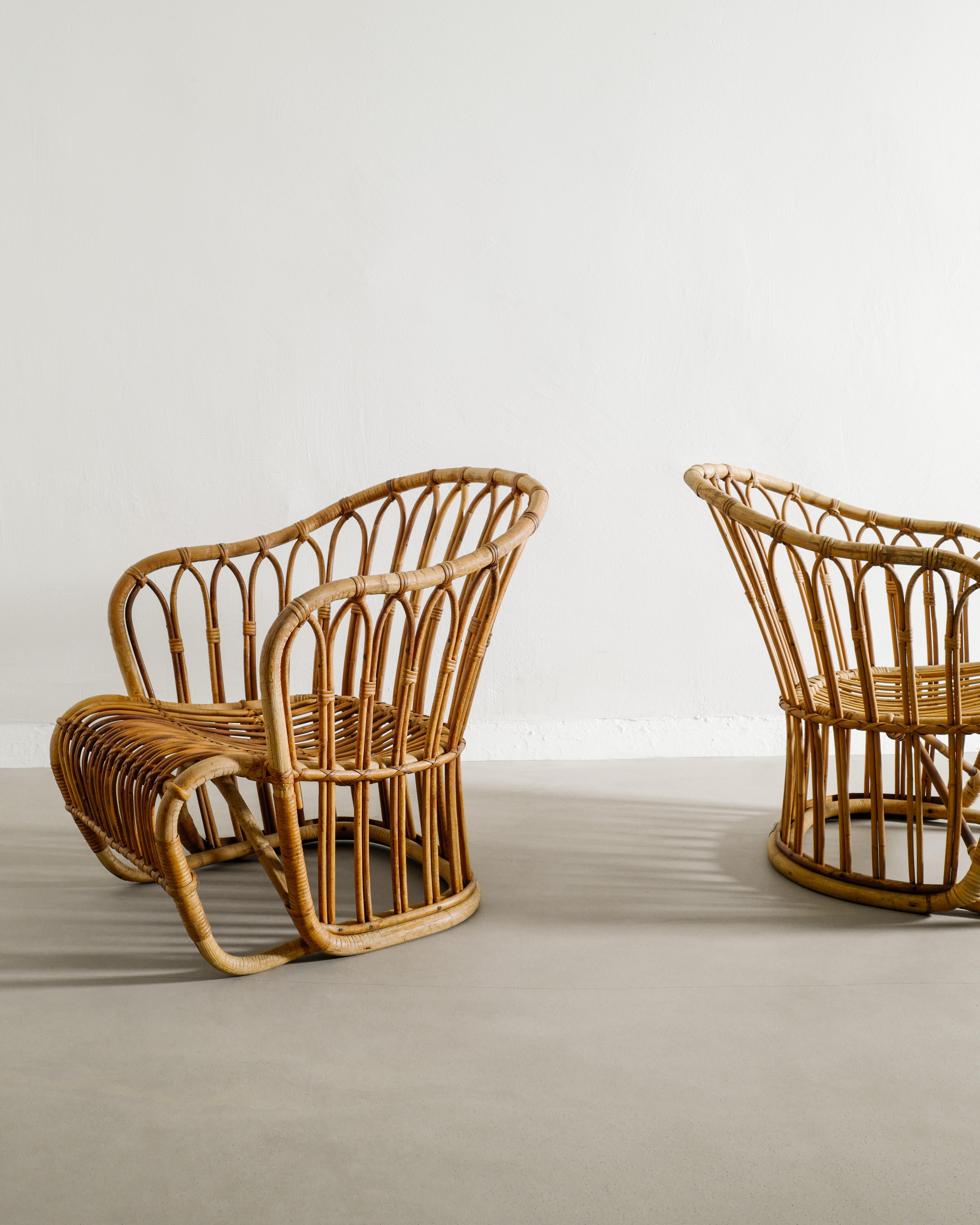 Tove Kindt-Larsen Armchairs in Rattan & Sheepskin by R. Wengler Denmark, 1940s In Good Condition In Stockholm, SE