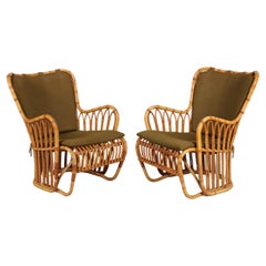 Tove Kindt-Larsen Pair R. Wengler Bamboo Lounge Chairs Denmark Launched 1937