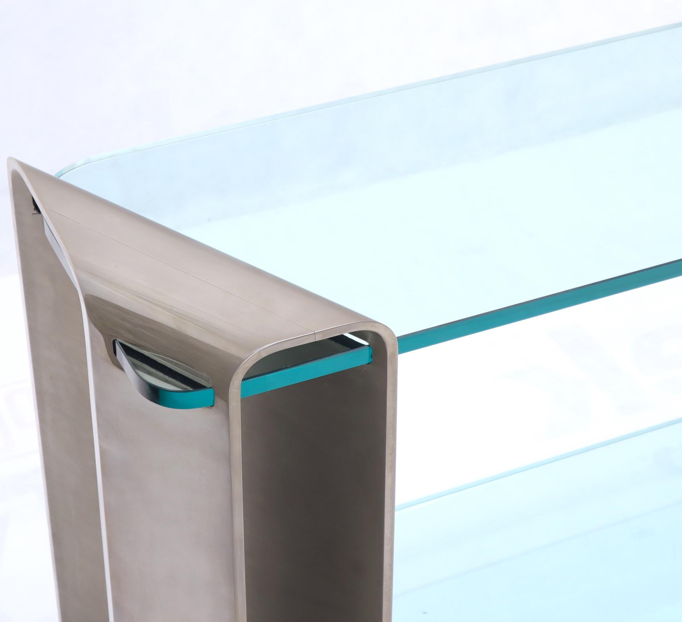 Two Tier Heavy Metal Stainless Steel Base Glass Top Console Table 4