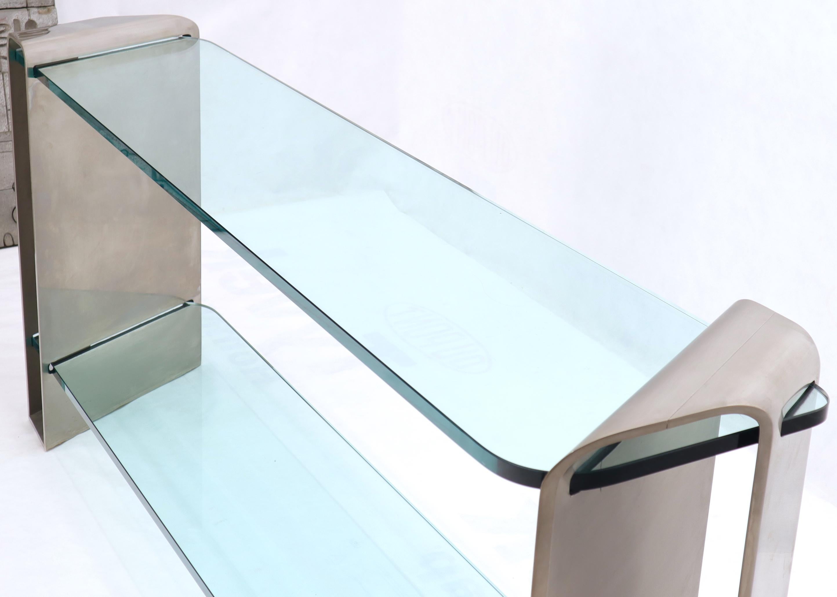 Two Tier Heavy Metal Stainless Steel Base Glass Top Console Table 5