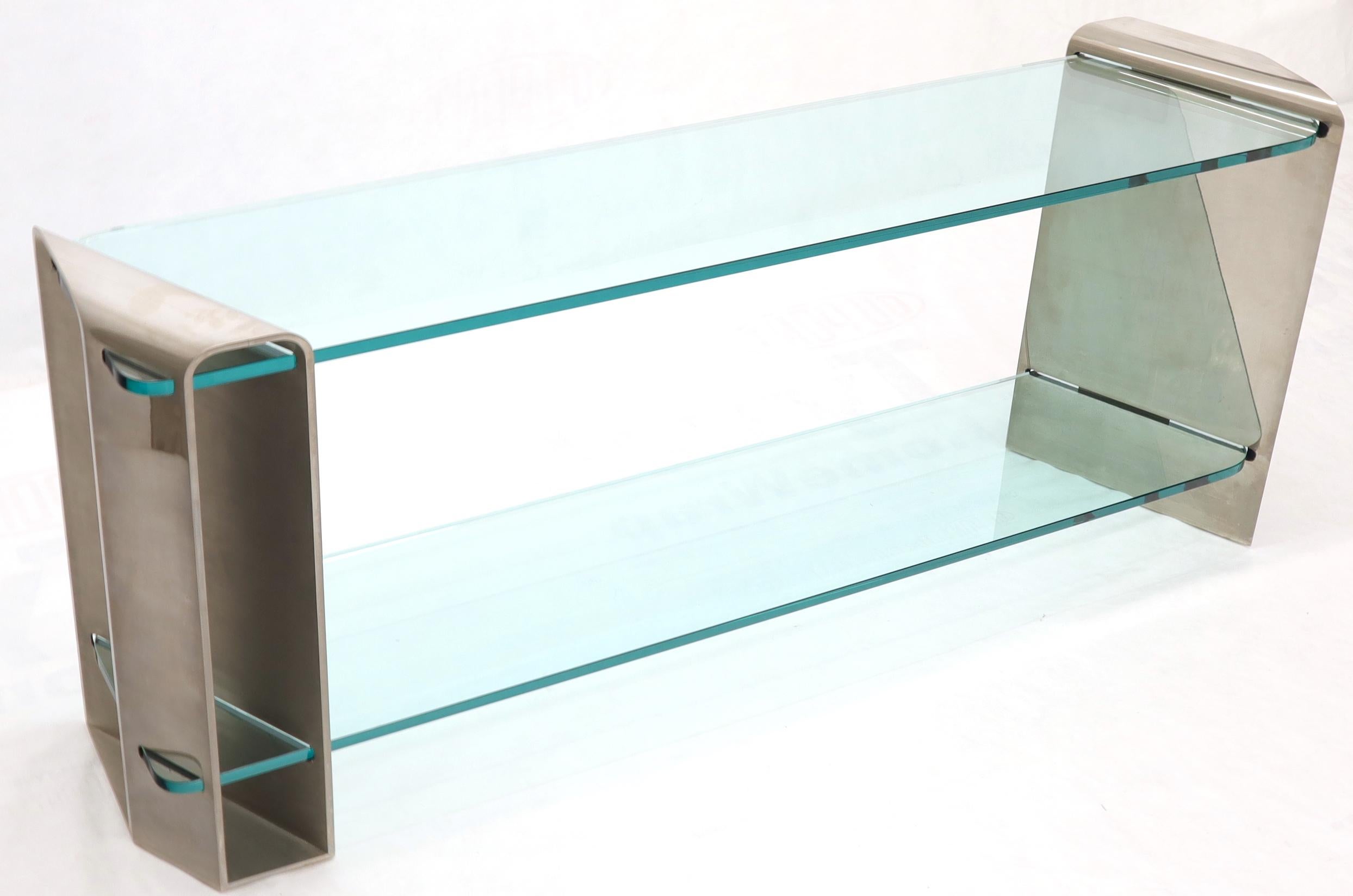 Two Tier Heavy Metal Stainless Steel Base Glass Top Console Table 6