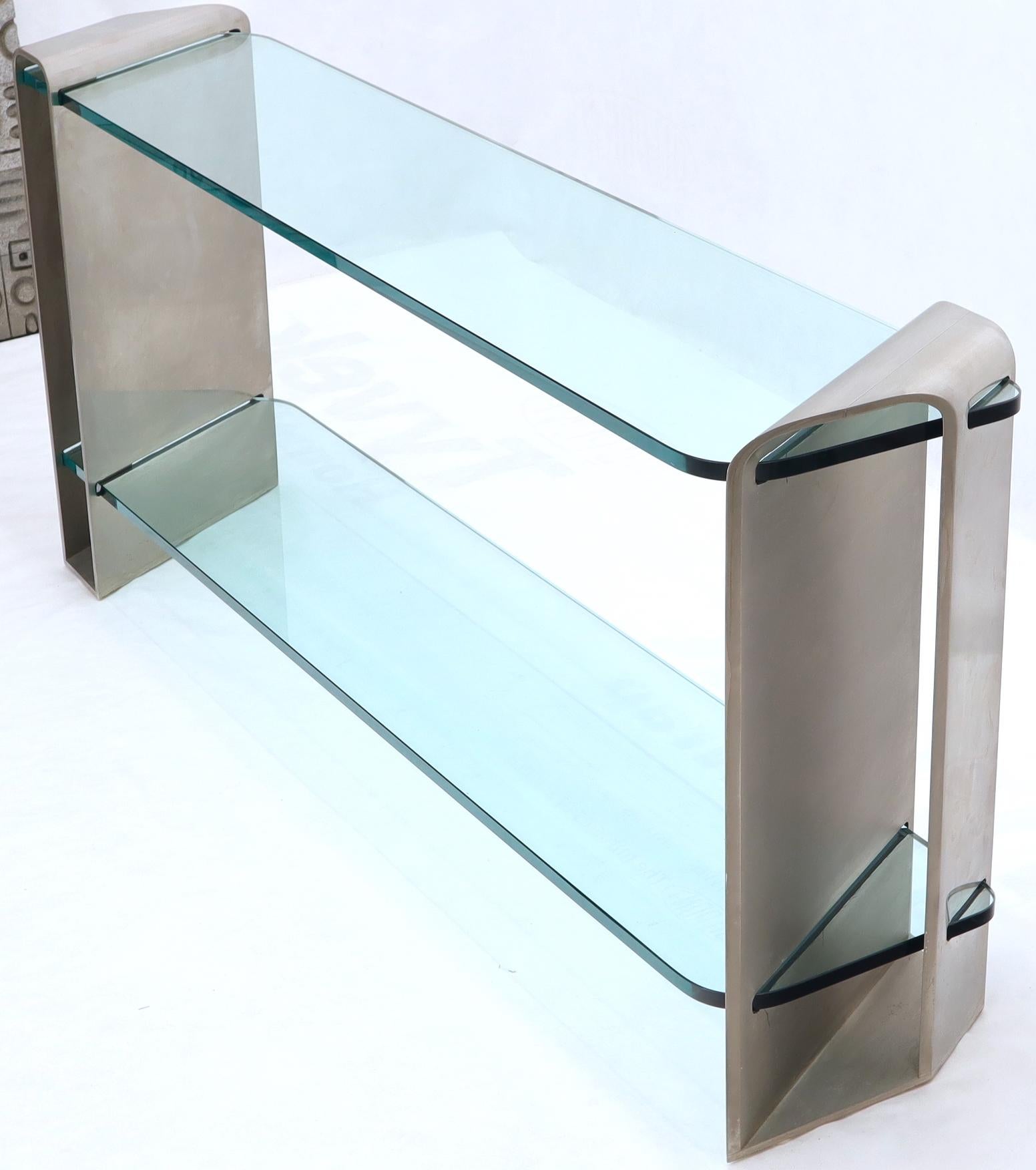 Two Tier Heavy Metal Stainless Steel Base Glass Top Console Table 7