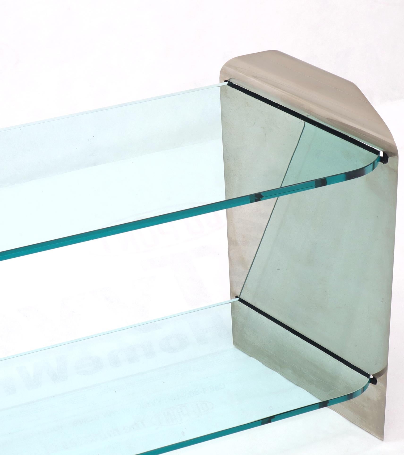 Mid-Century Modern Two Tier Heavy Metal Stainless Steel Base Glass Top Console Table