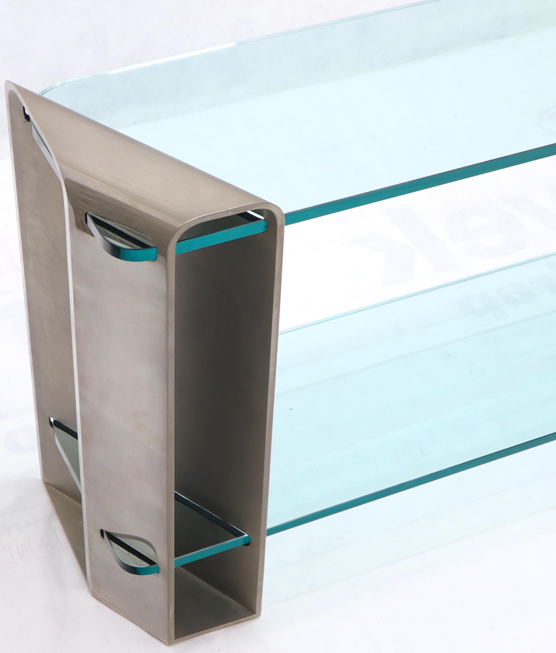 Two Tier Heavy Metal Stainless Steel Base Glass Top Console Table 1