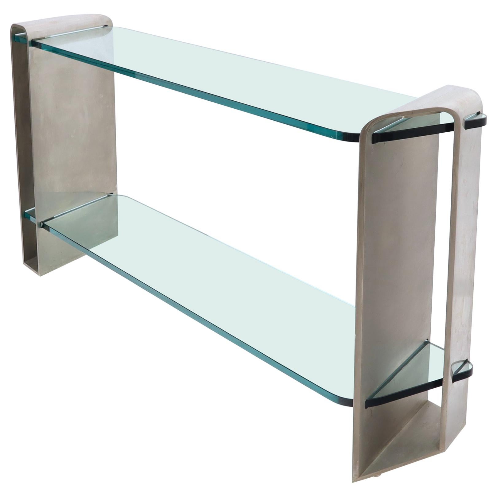 Two Tier Heavy Metal Stainless Steel Base Glass Top Console Table