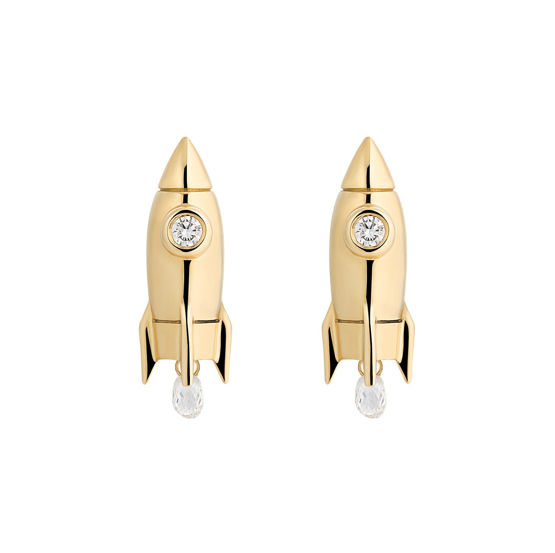 Contemporary Towards the Stars Fly Me to the Moon Earrings For Sale