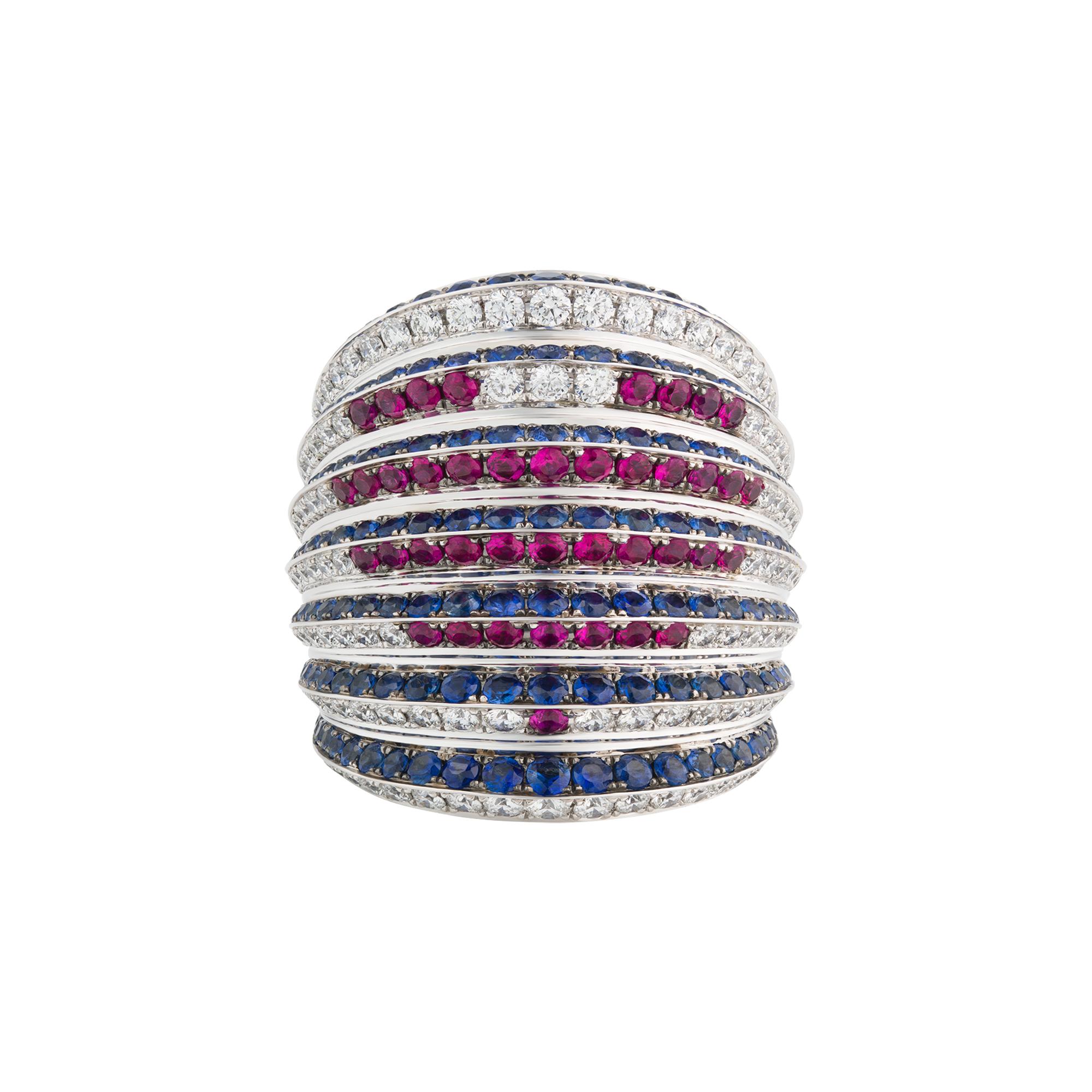 For Sale:  Moonlight Heart Ring in 18ct White Gold with Diamonds, Sapphires & Rubies 7
