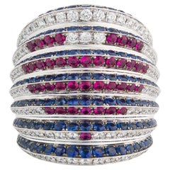 Moonlight Heart Ring in 18ct White Gold with Diamonds, Sapphires & Rubies