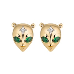 She’s an Alien Earrings in 18ct Yellow Gold with Emeralds & Diamond Star