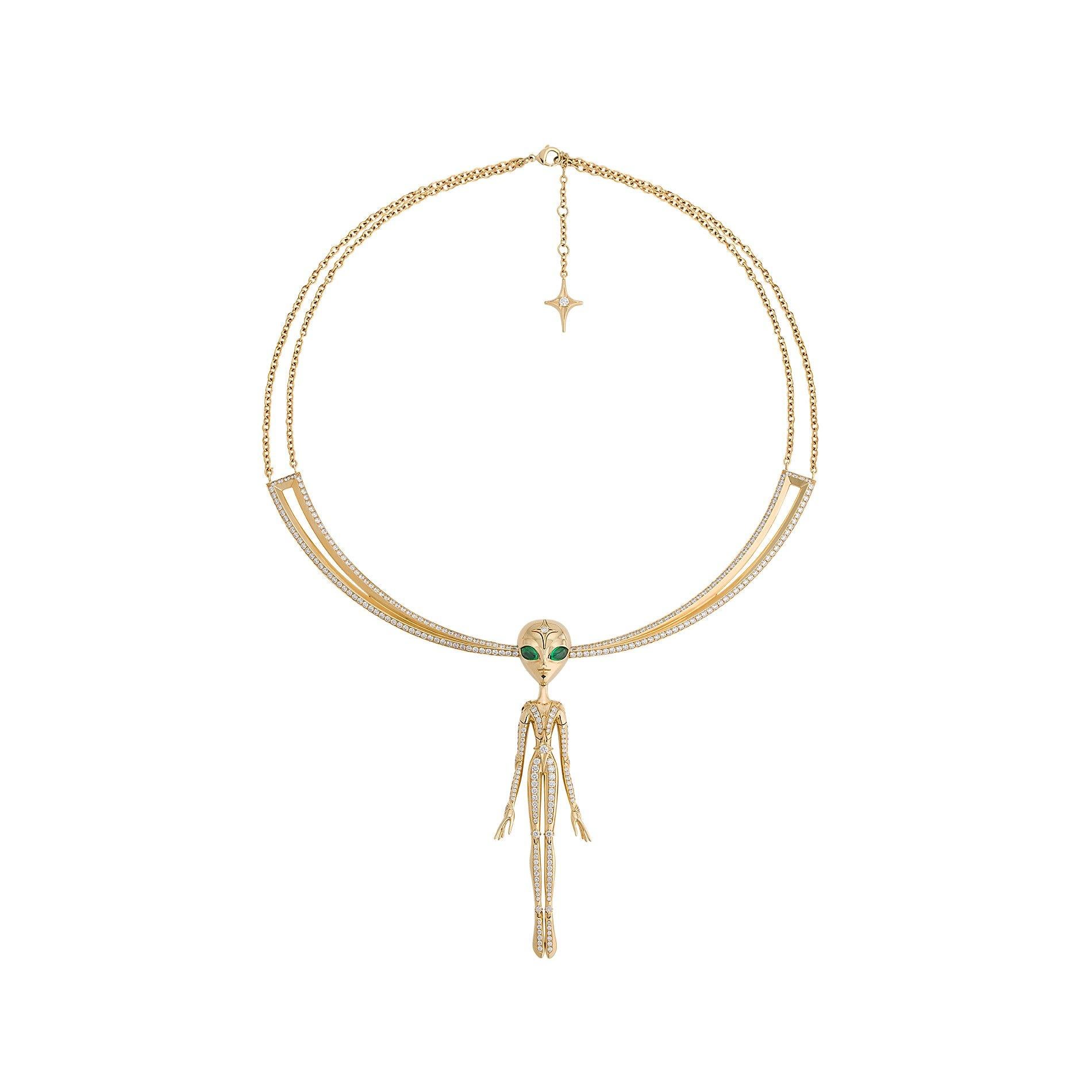 Collezione Towards the Stars (Verso le stelle)
Preparati a rimanere incantato da una collana che ridefinisce davvero l'arte della gioielleria: un pezzo squisito che fonde perfettamente un design futuristico con un senso di meraviglia. Al centro si