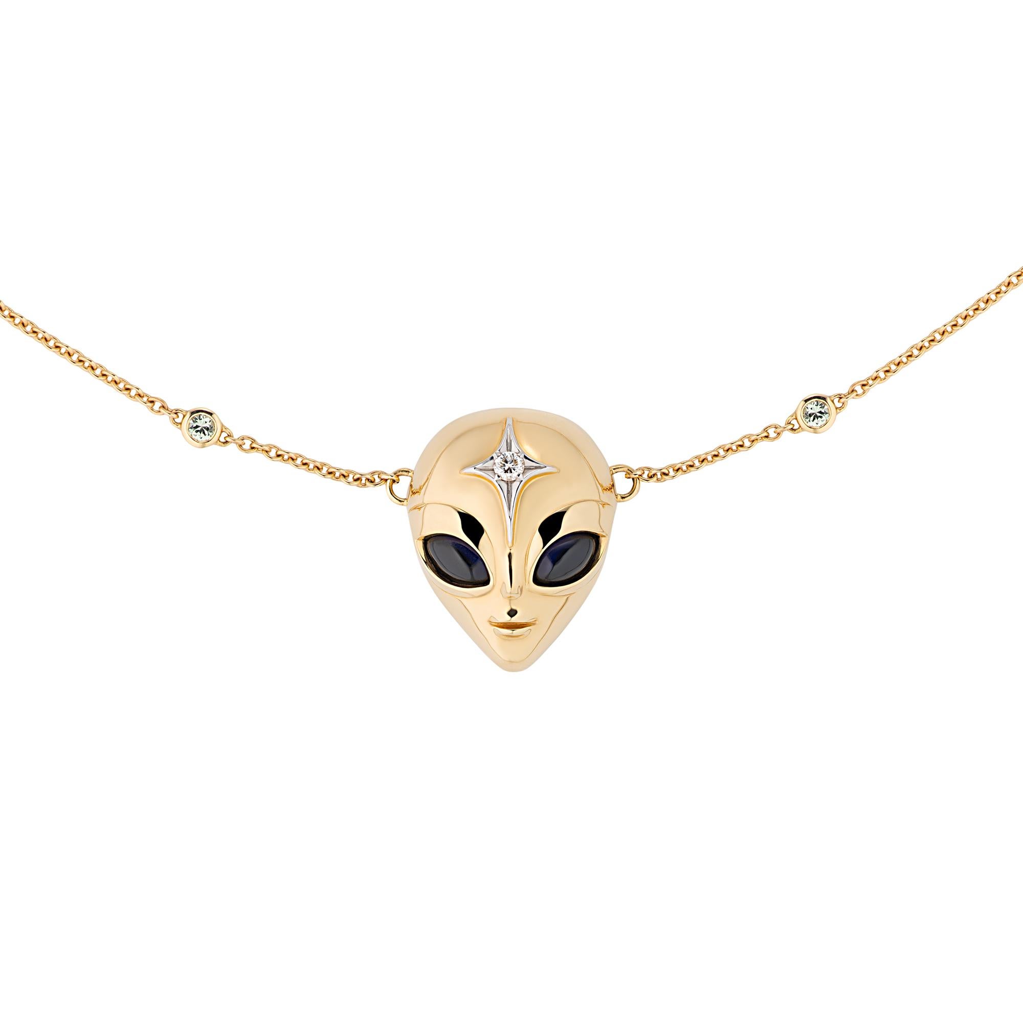 She’s an Alien Necklace in 18ct Yellow Gold with Sapphires & Diamond Star For Sale 2