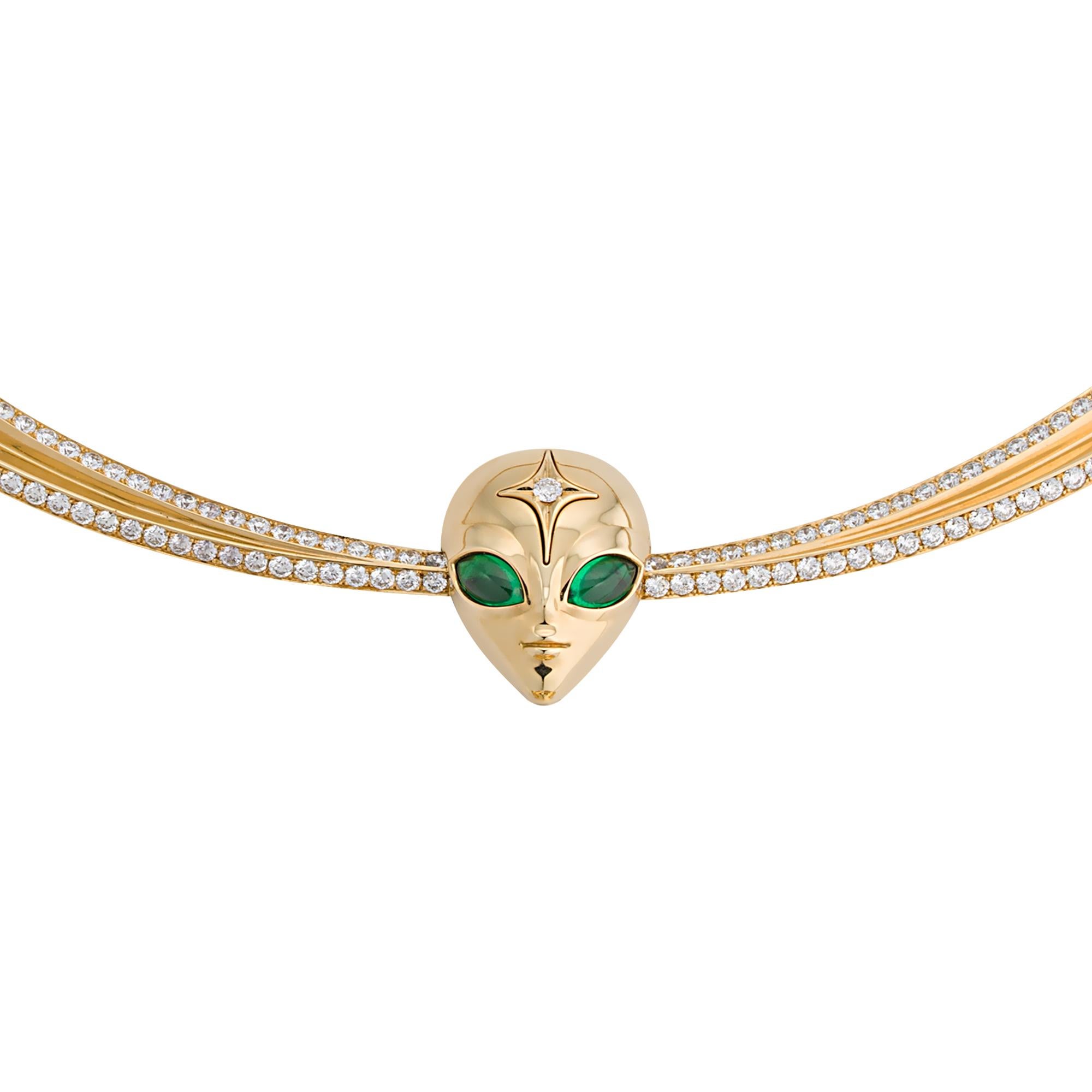 She’s an Alien Necklace in 18ct Yellow Gold with Diamonds & Sapphires For Sale 1