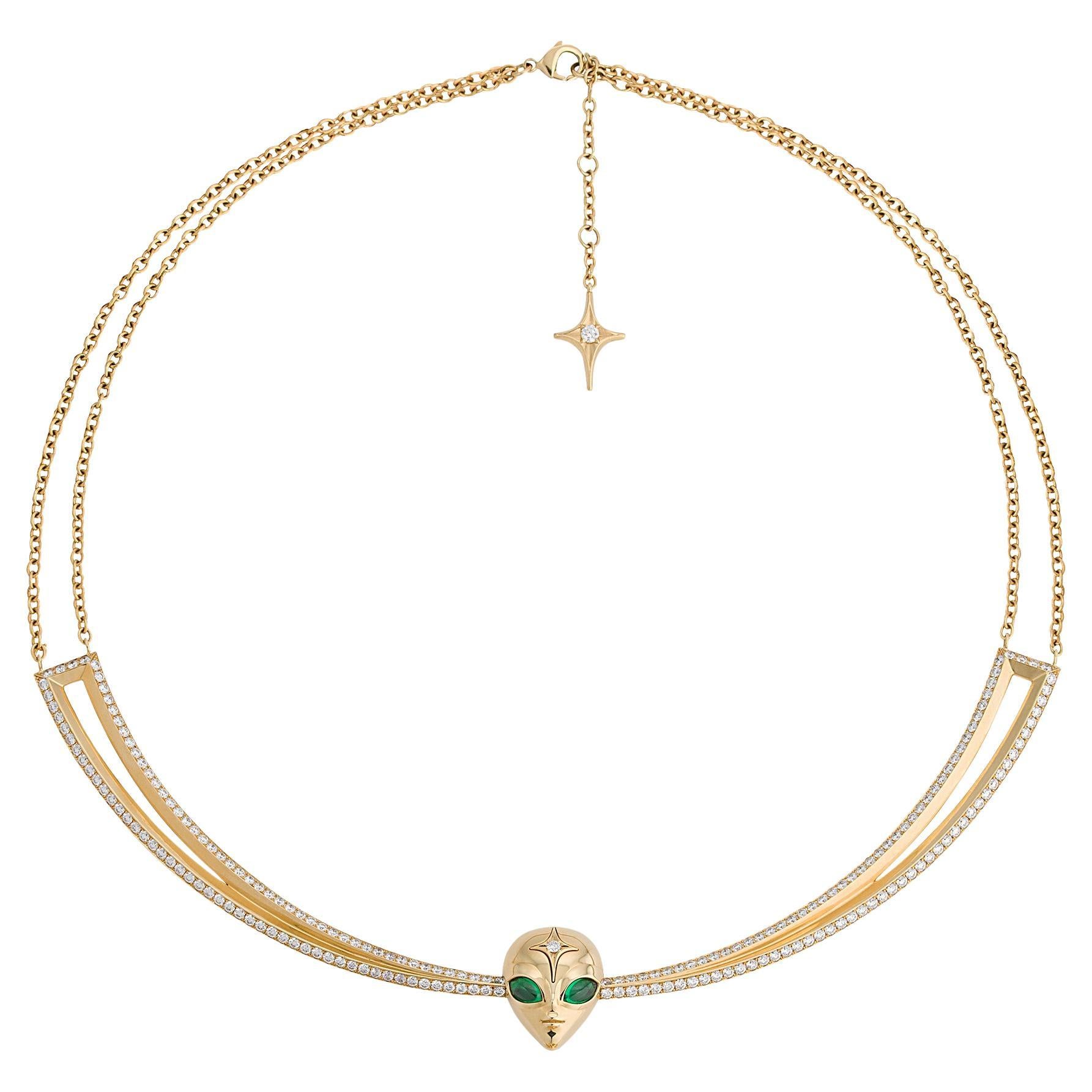She’s an Alien Necklace in 18ct Yellow Gold with Diamonds & Sapphires