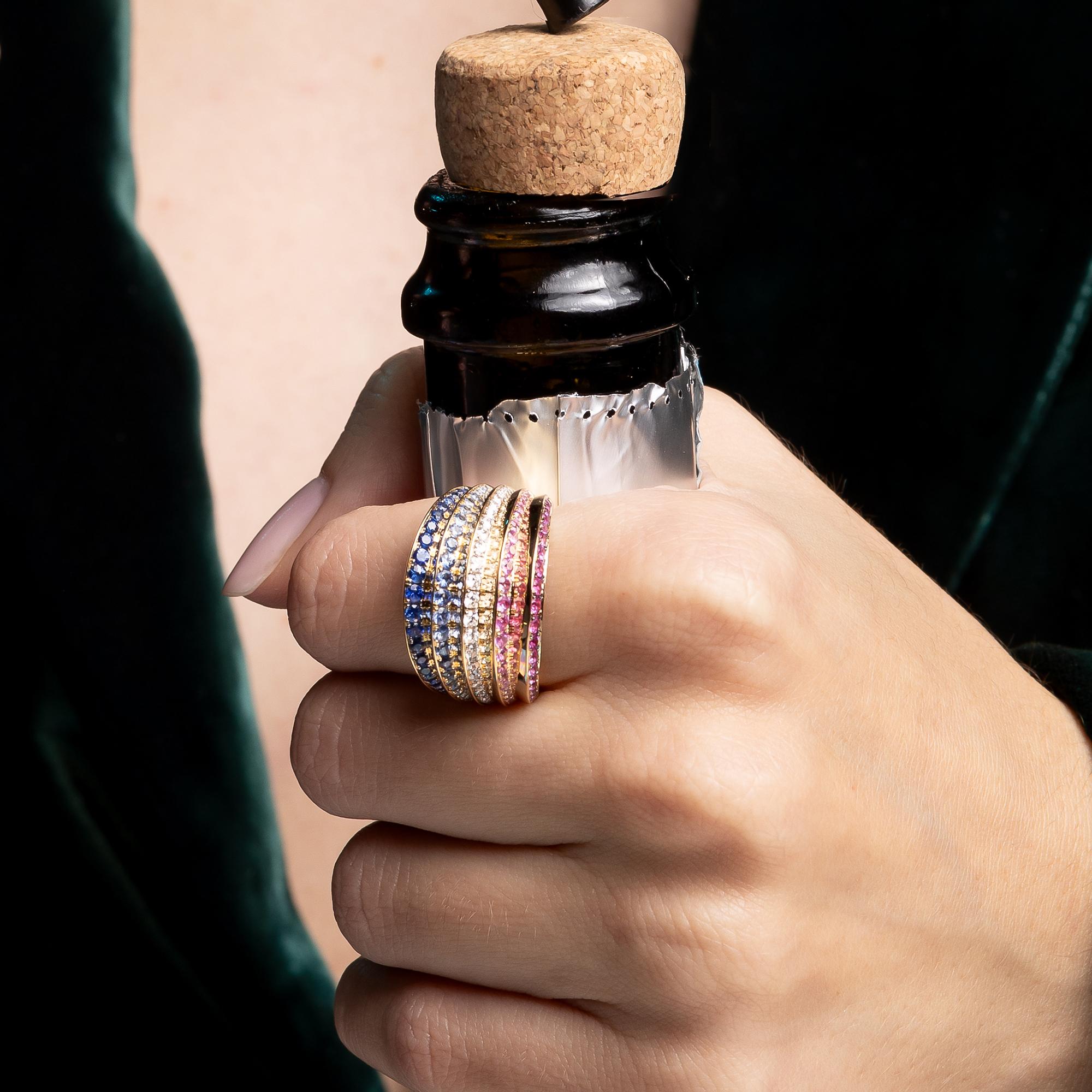 For Sale:  Starlight Ring in 18ct Yellow Gold with Multicolored Sapphires Towards the Stars 3