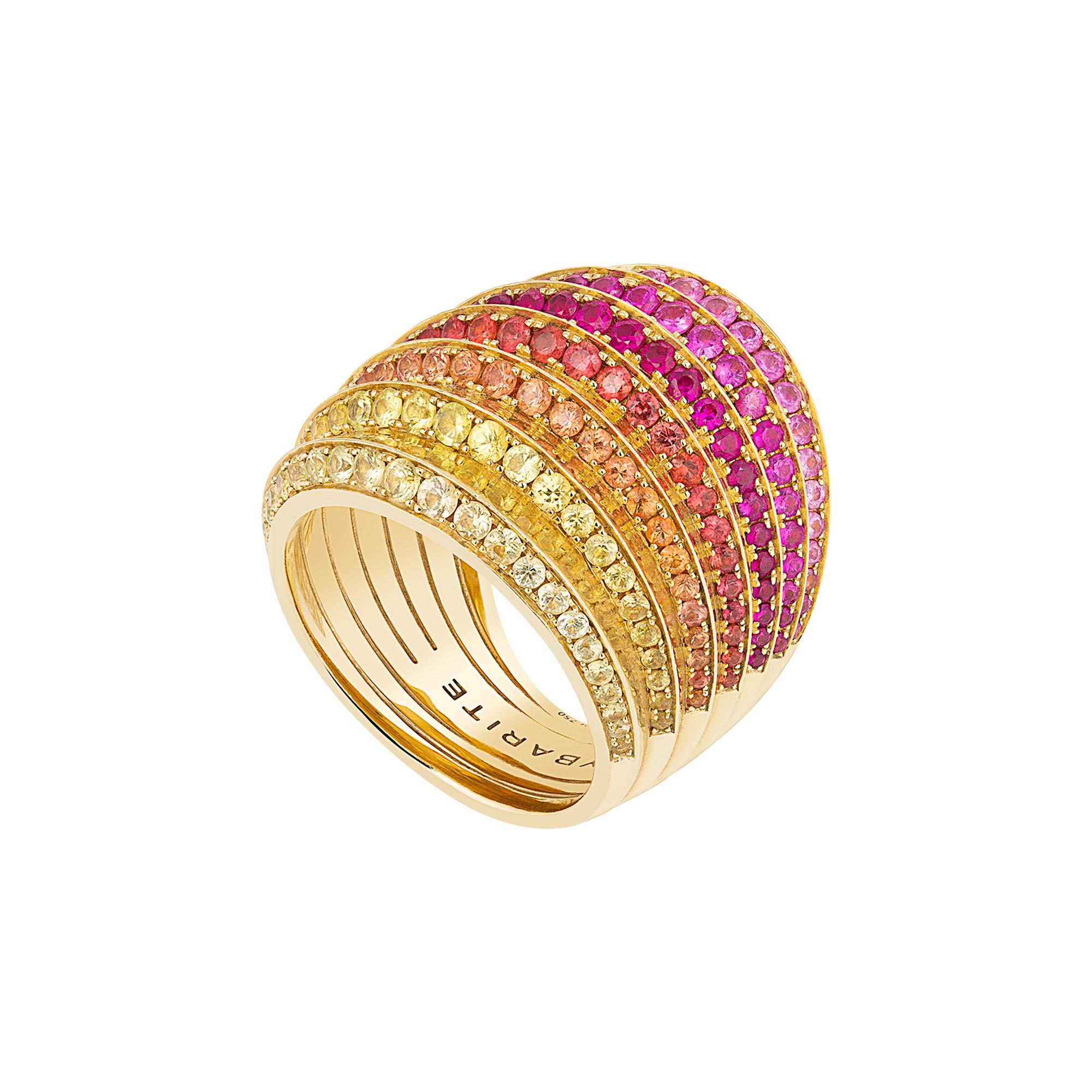 Sunlight Ring in 18ct Yellow Gold with Sapphires & Rubies Sybarite For Sale 2