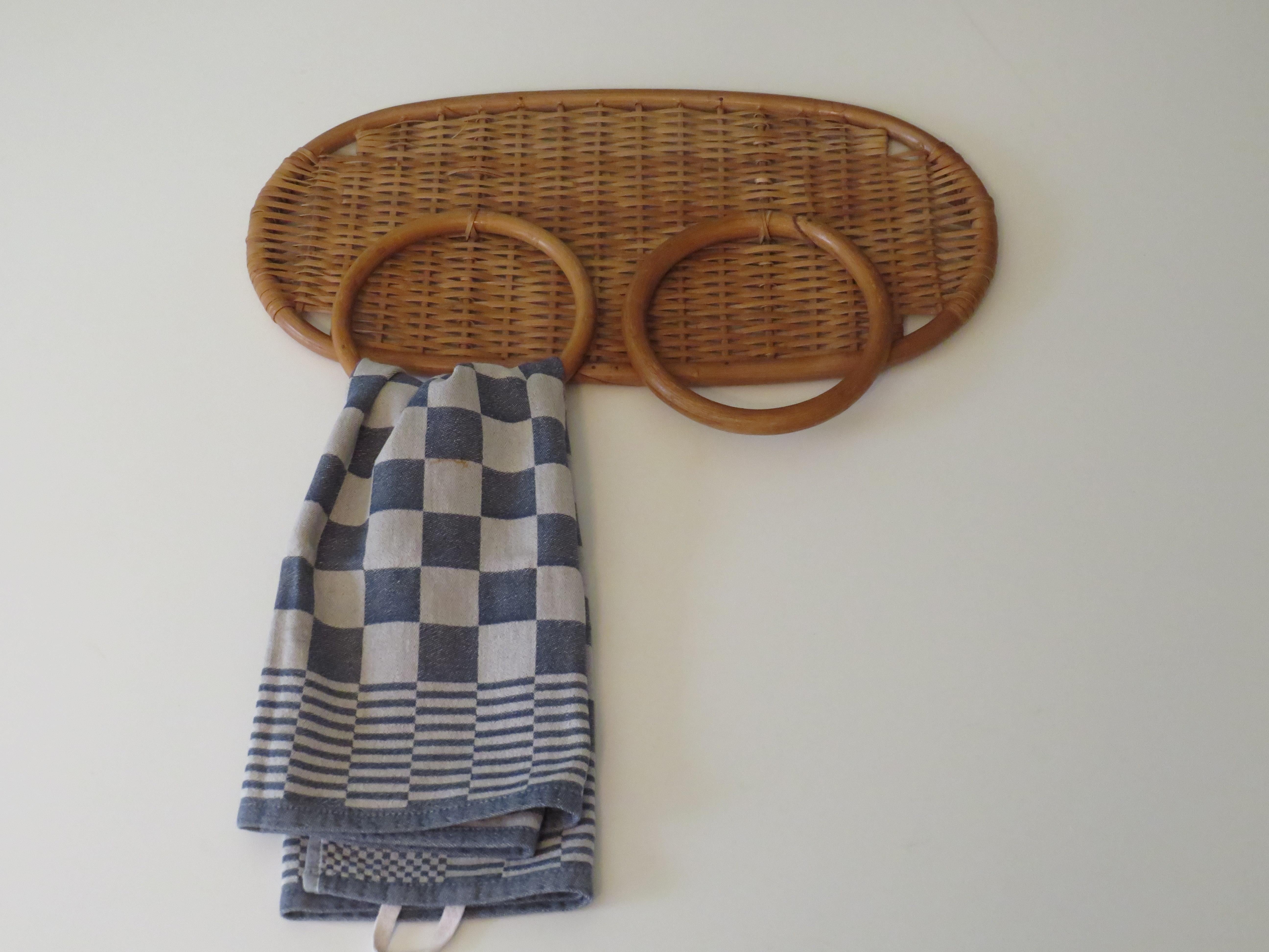 Italian Towel Rack, Rattan-Bamboo, Italy 1960, Bohemian Style For Sale