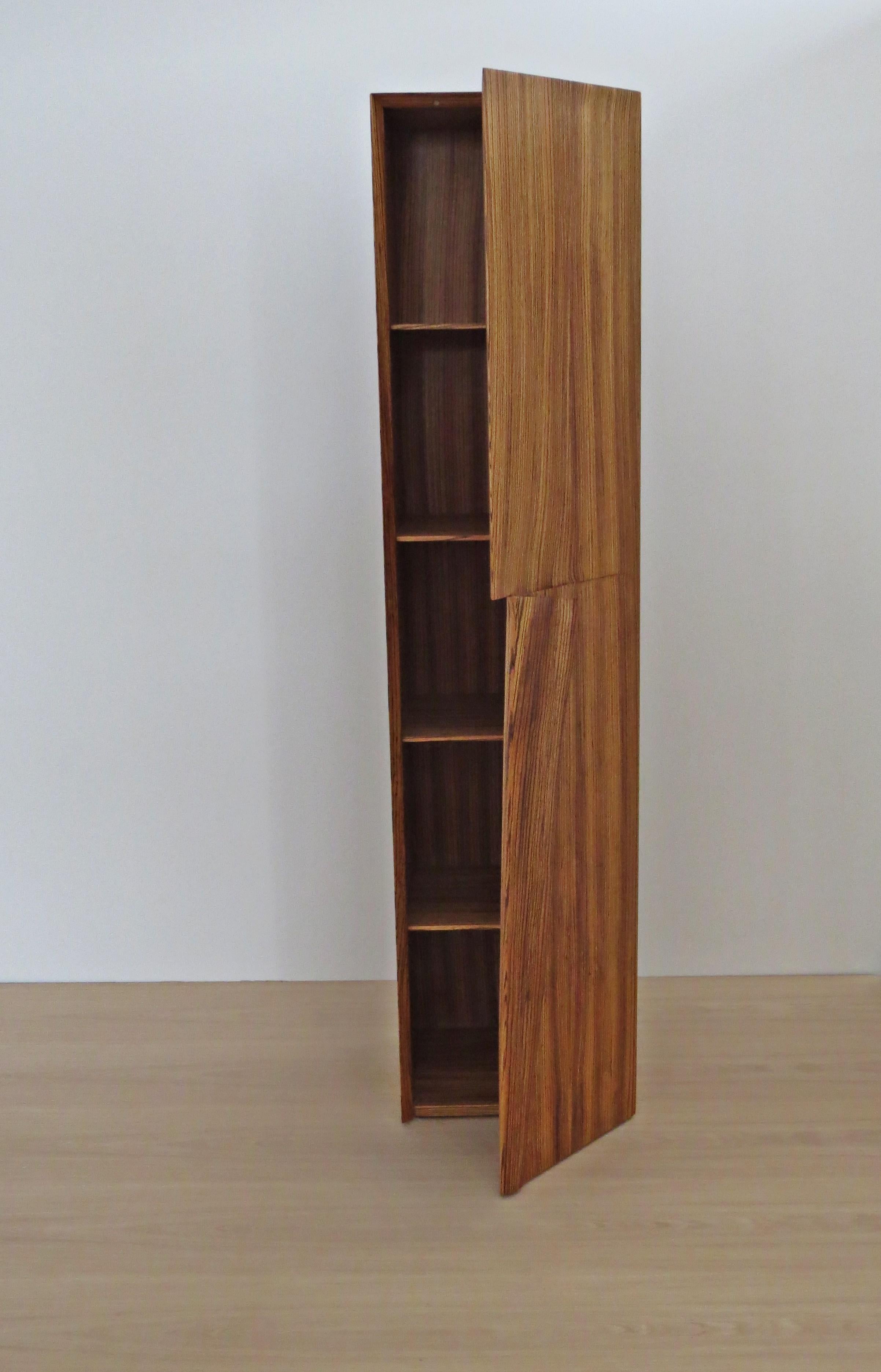 Tower Cabinet, Handmade, Solid Zebra Wood, Made in Germany, High Cabinet In New Condition For Sale In Dietmannsried, Bavaria